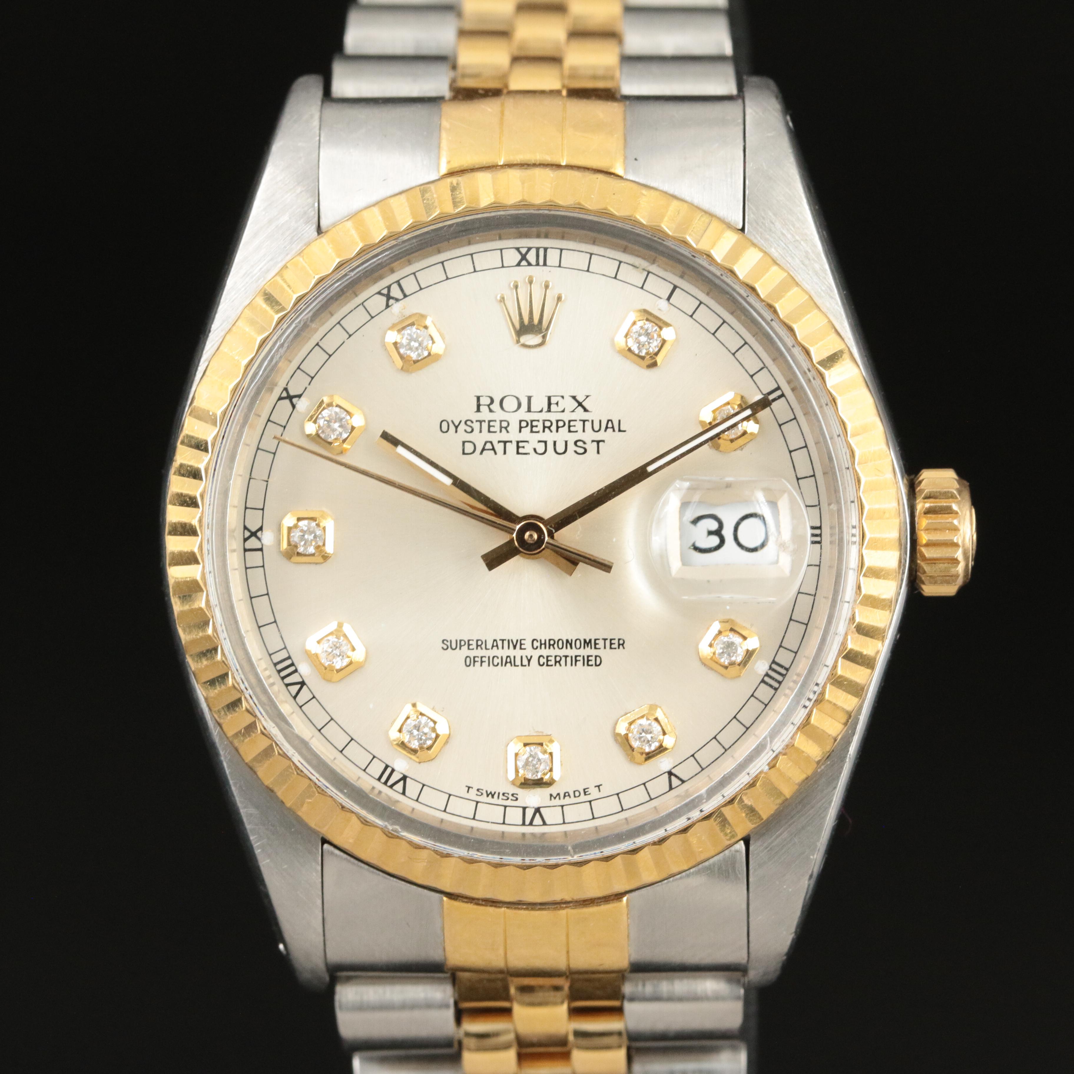 1986 Rolex Oyster Perpetual Custom Diamond Dial Datejust Watch