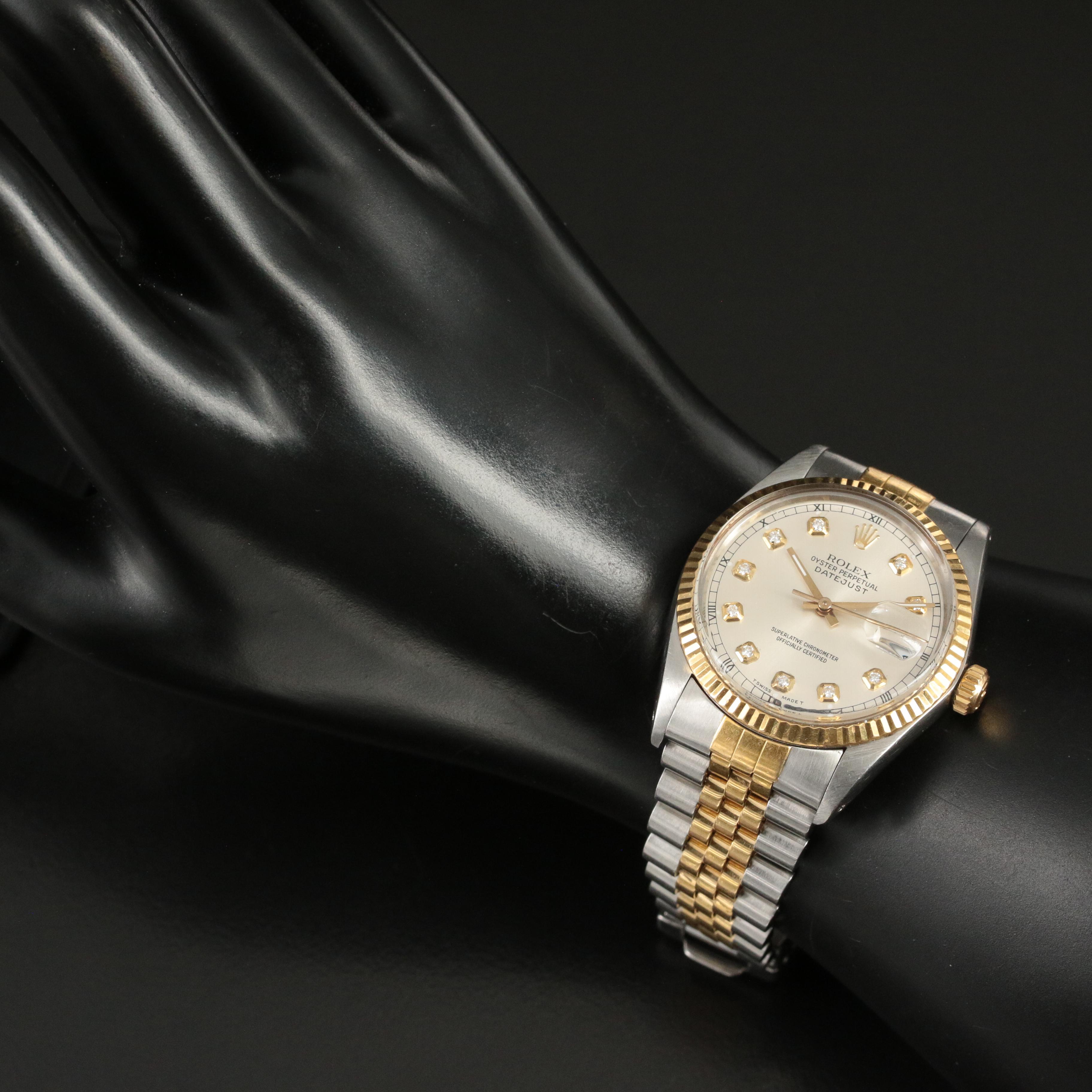 1986 Rolex Oyster Perpetual Custom Diamond Dial Datejust Watch