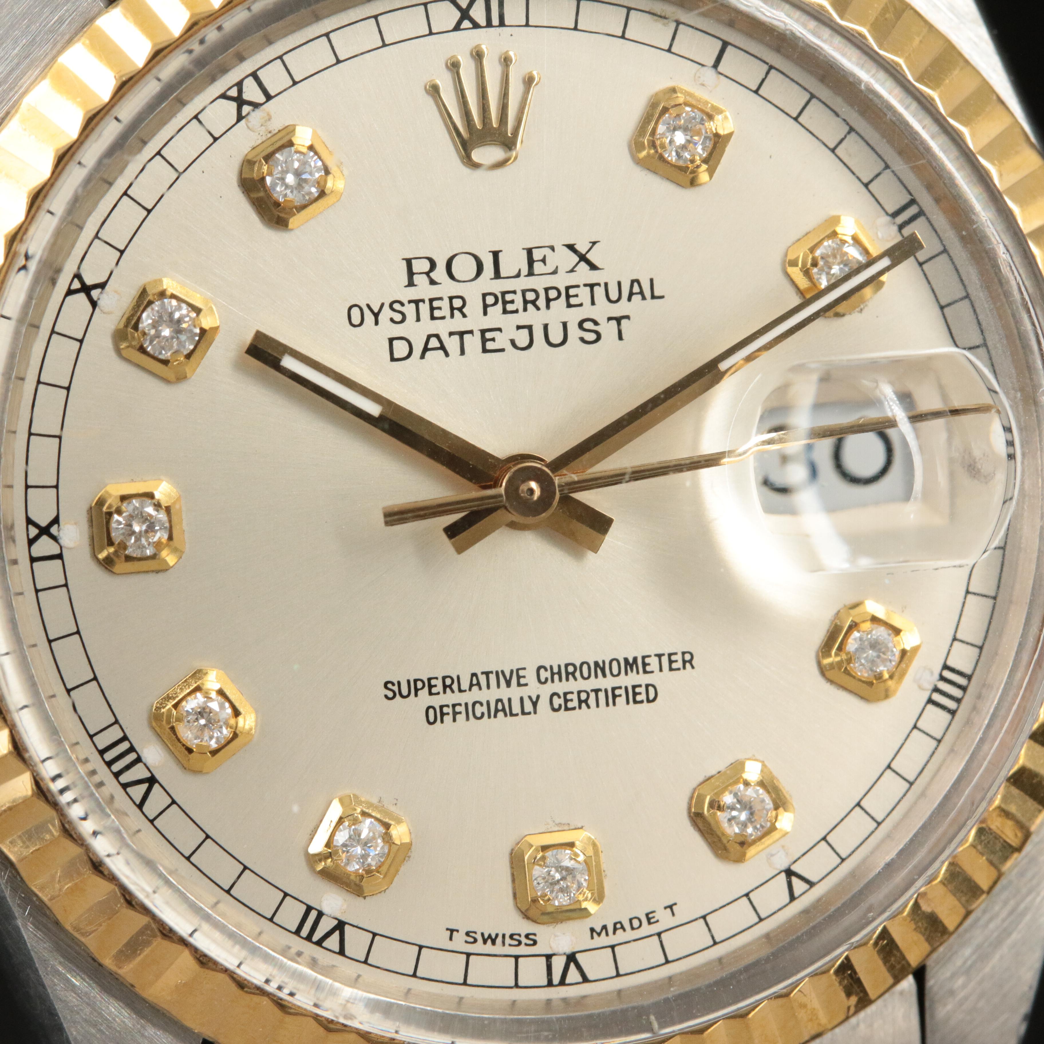 1986 Rolex Oyster Perpetual Custom Diamond Dial Datejust Watch