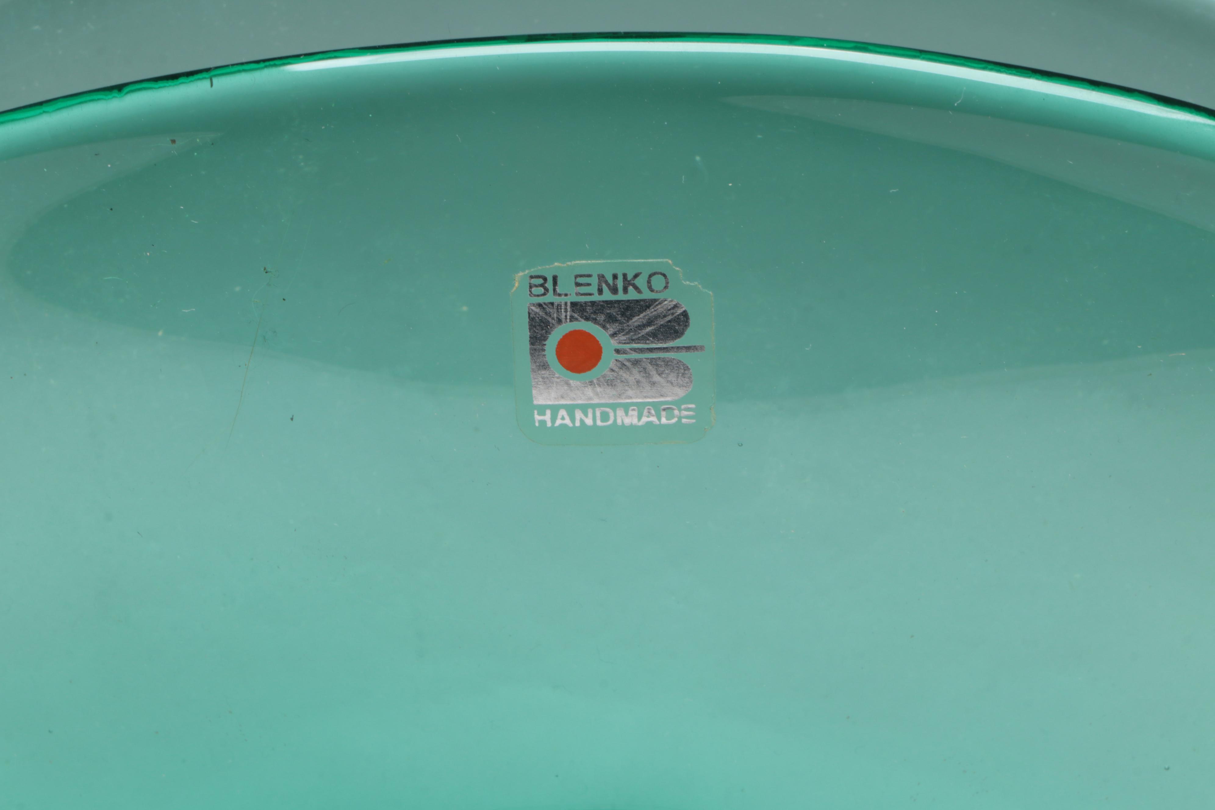 Blenko Emerald Fan Art Glass Vase and Blue Fish Vase