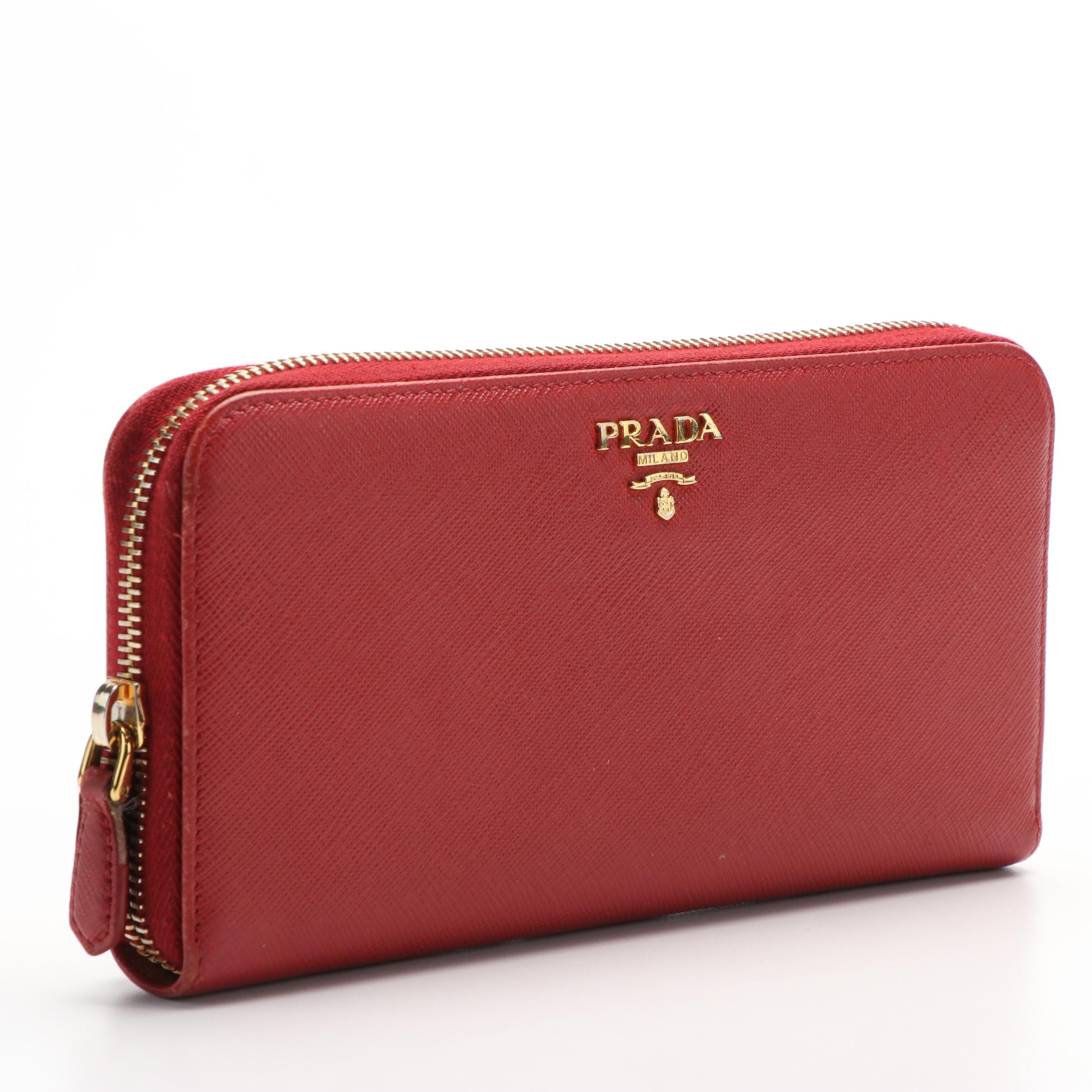 Prada Fuoco Saffiano Zip Around Wallet