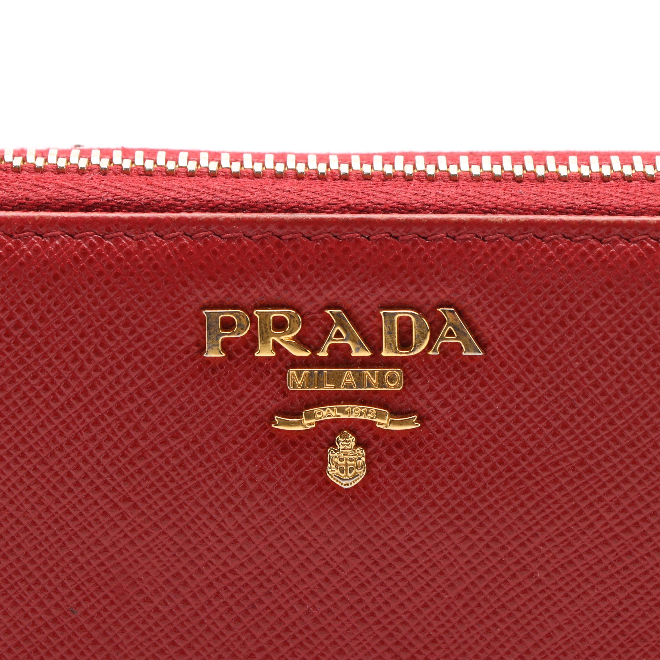 Prada Fuoco Saffiano Zip Around Wallet