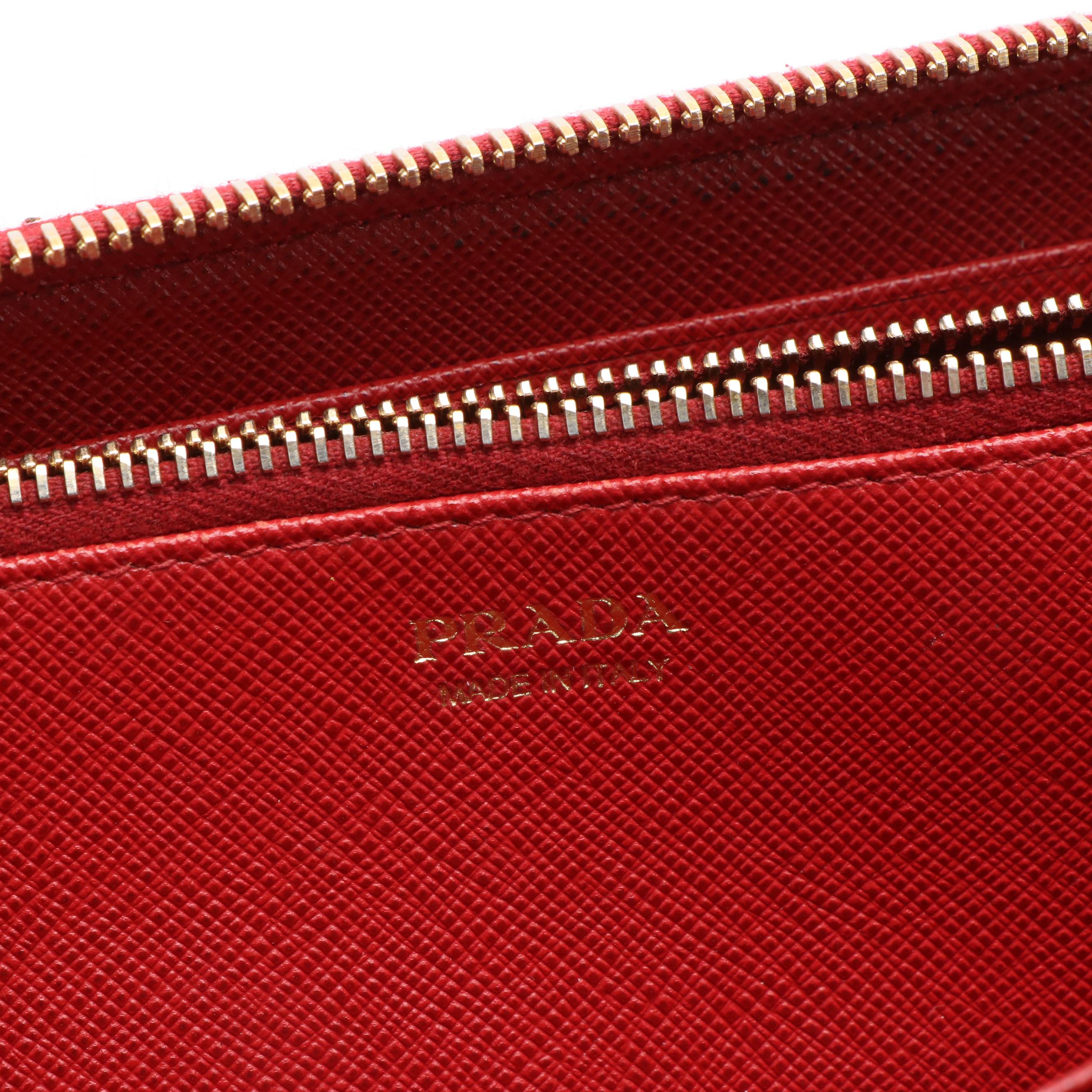 Prada Fuoco Saffiano Zip Around Wallet