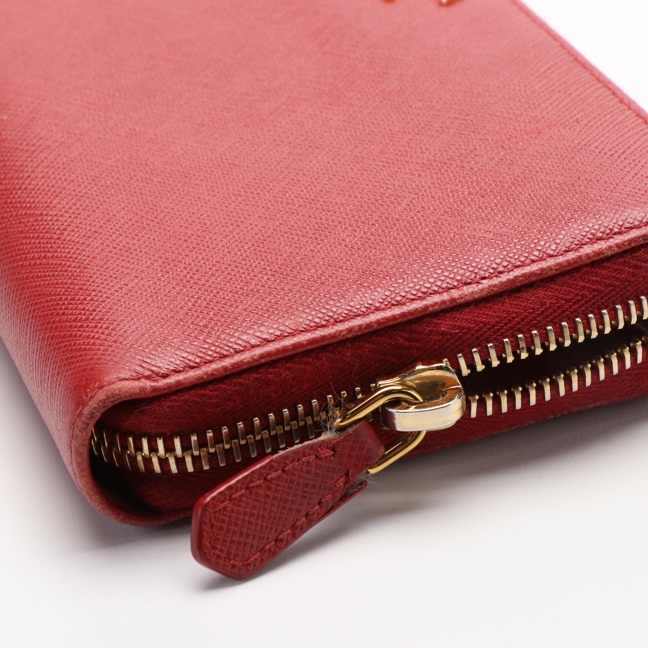 Prada Fuoco Saffiano Zip Around Wallet
