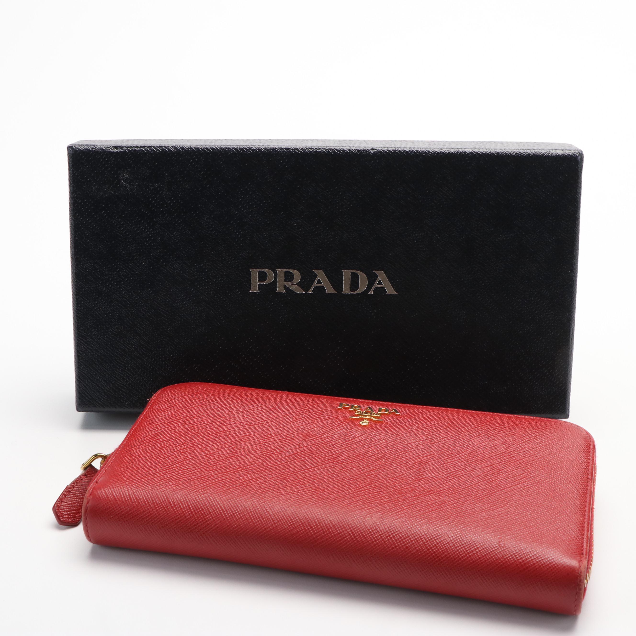Prada Fuoco Saffiano Zip Around Wallet