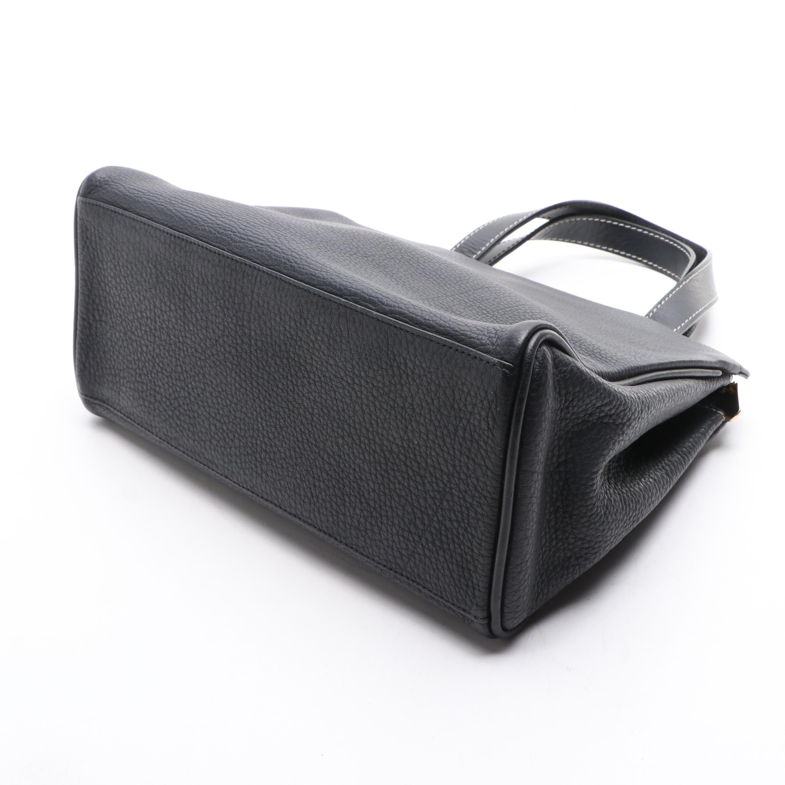 Burberry Pebbled Black Leather and Haymarket Canvas Handbag