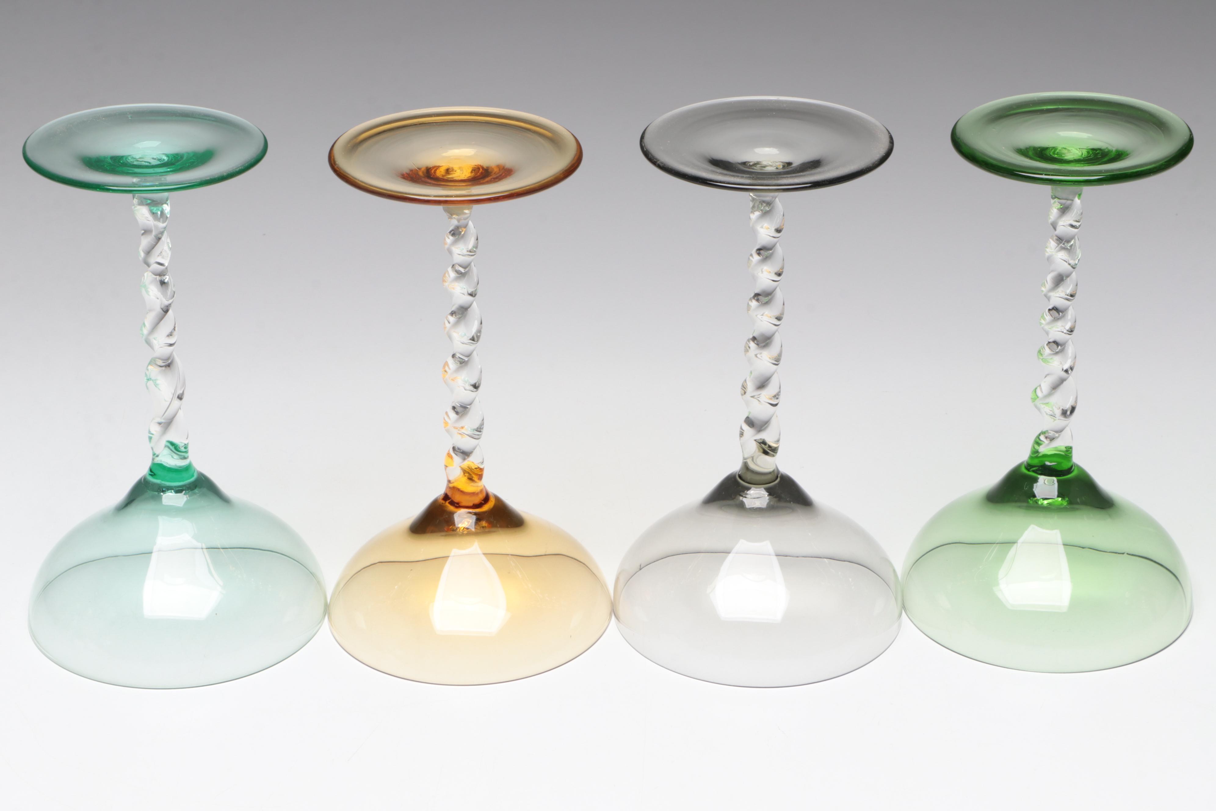 Twist Stem Coupes and Cordial Glasses with Starburst Etched Coupes