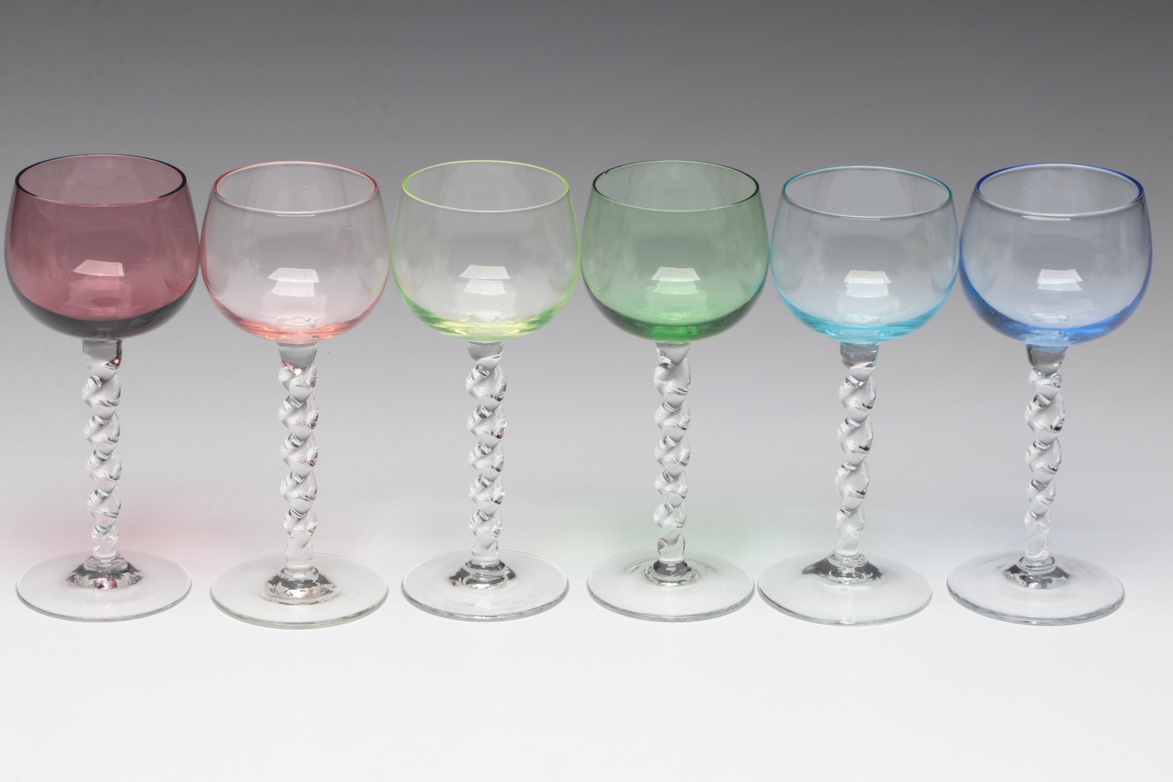 Twist Stem Coupes and Cordial Glasses with Starburst Etched Coupes