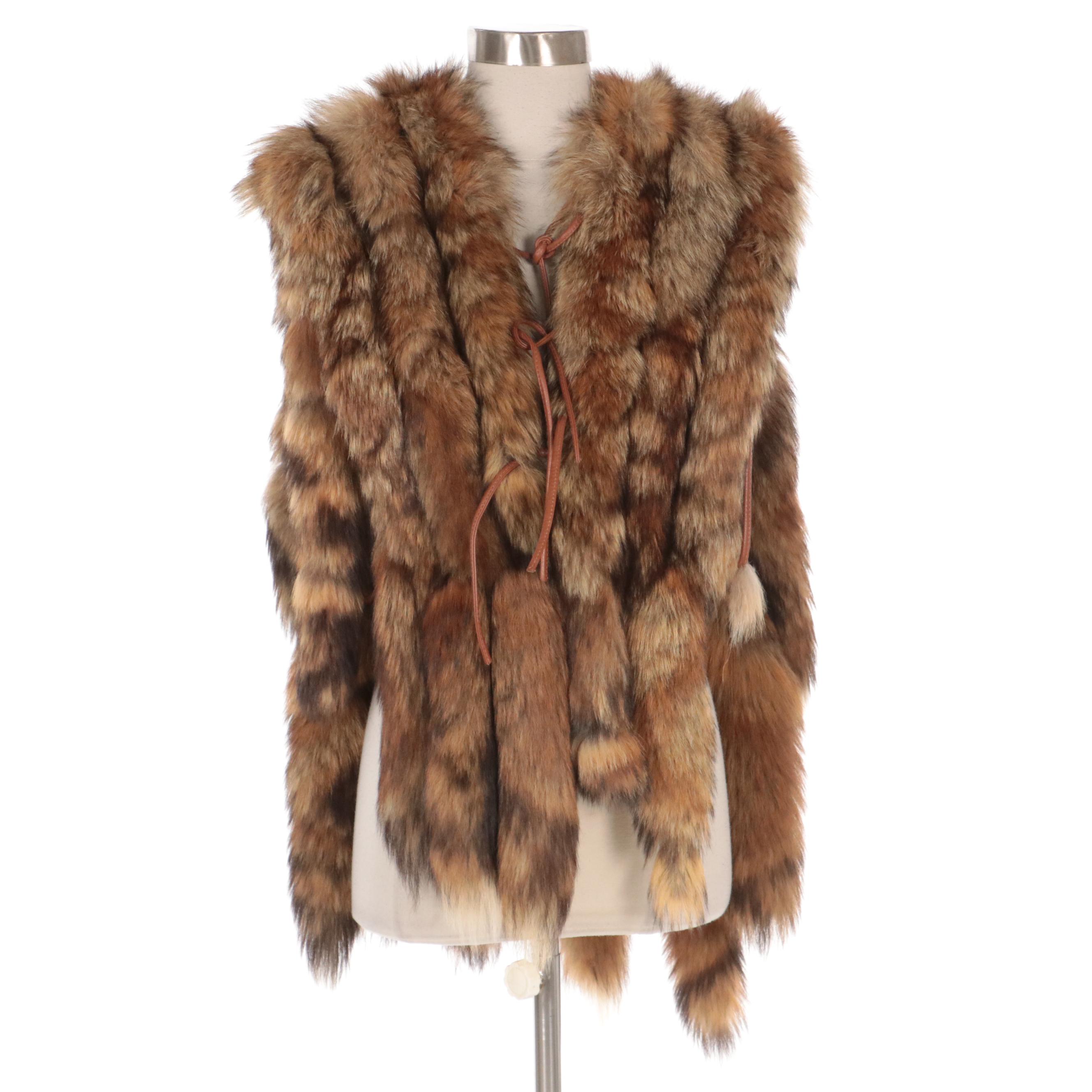Corded Red Fox Fur Tail Open Side Vest