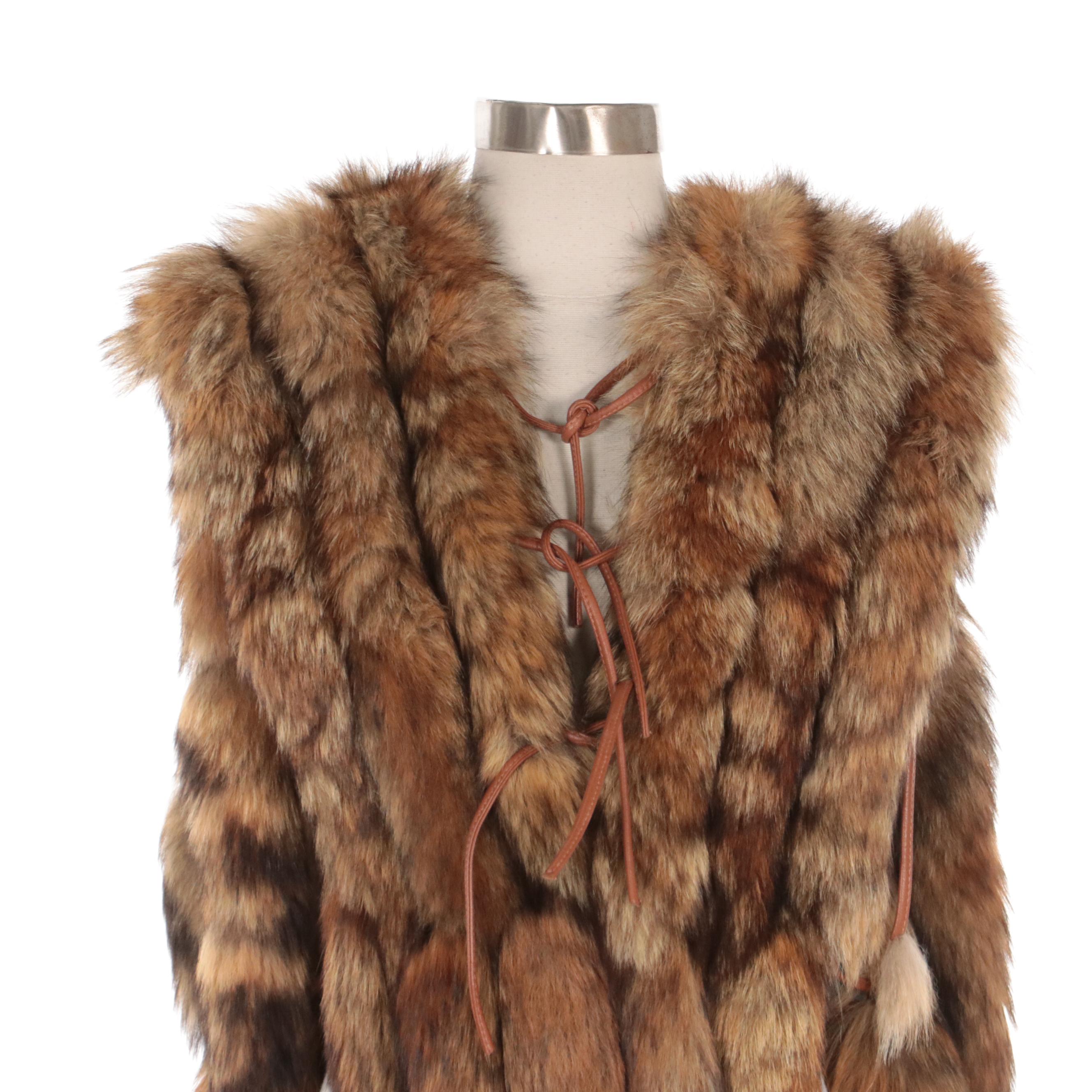 Corded Red Fox Fur Tail Open Side Vest