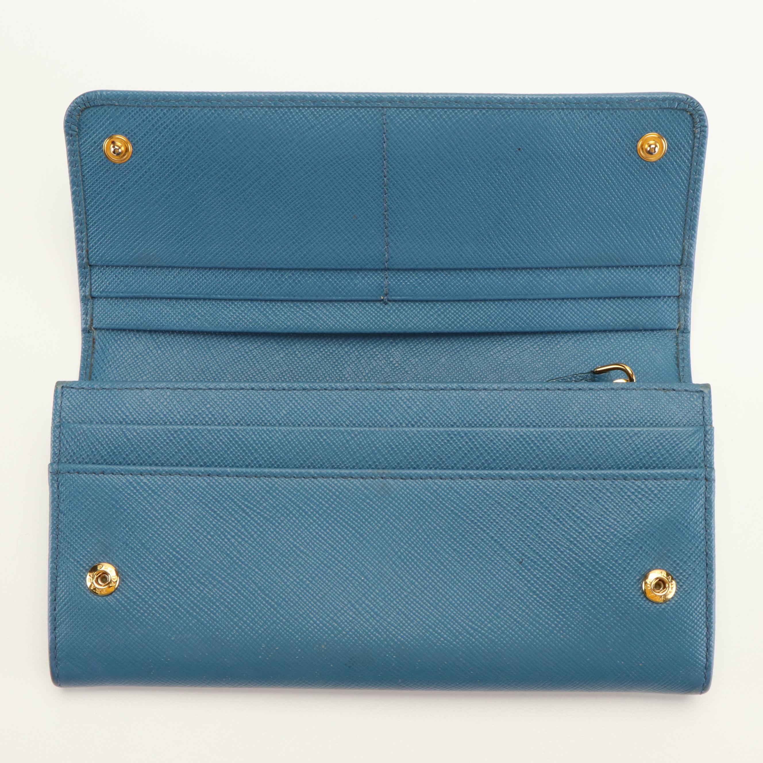 Prada Continental Bow Wallet in Sky Blue Saffiano Leather