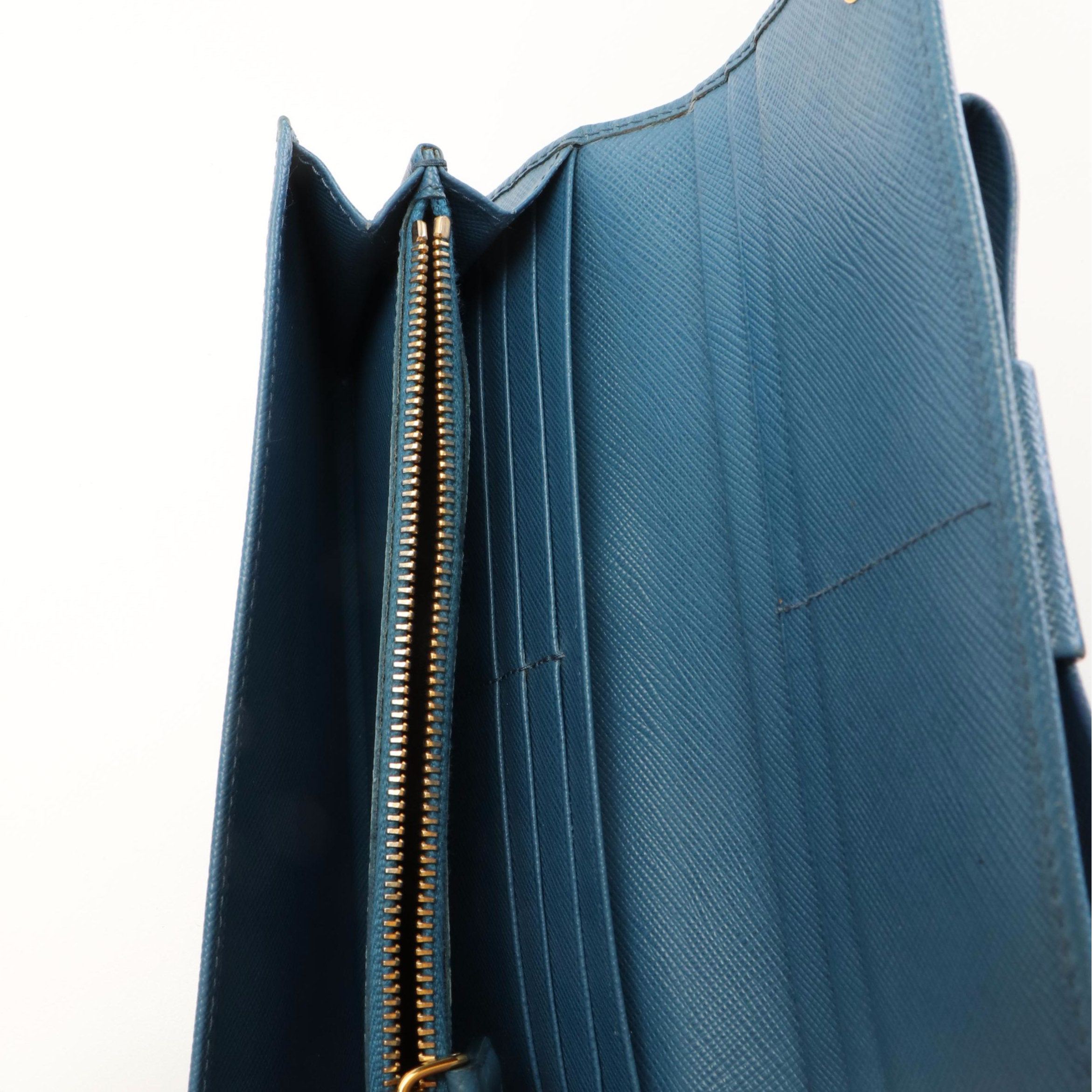 Prada Continental Bow Wallet in Sky Blue Saffiano Leather