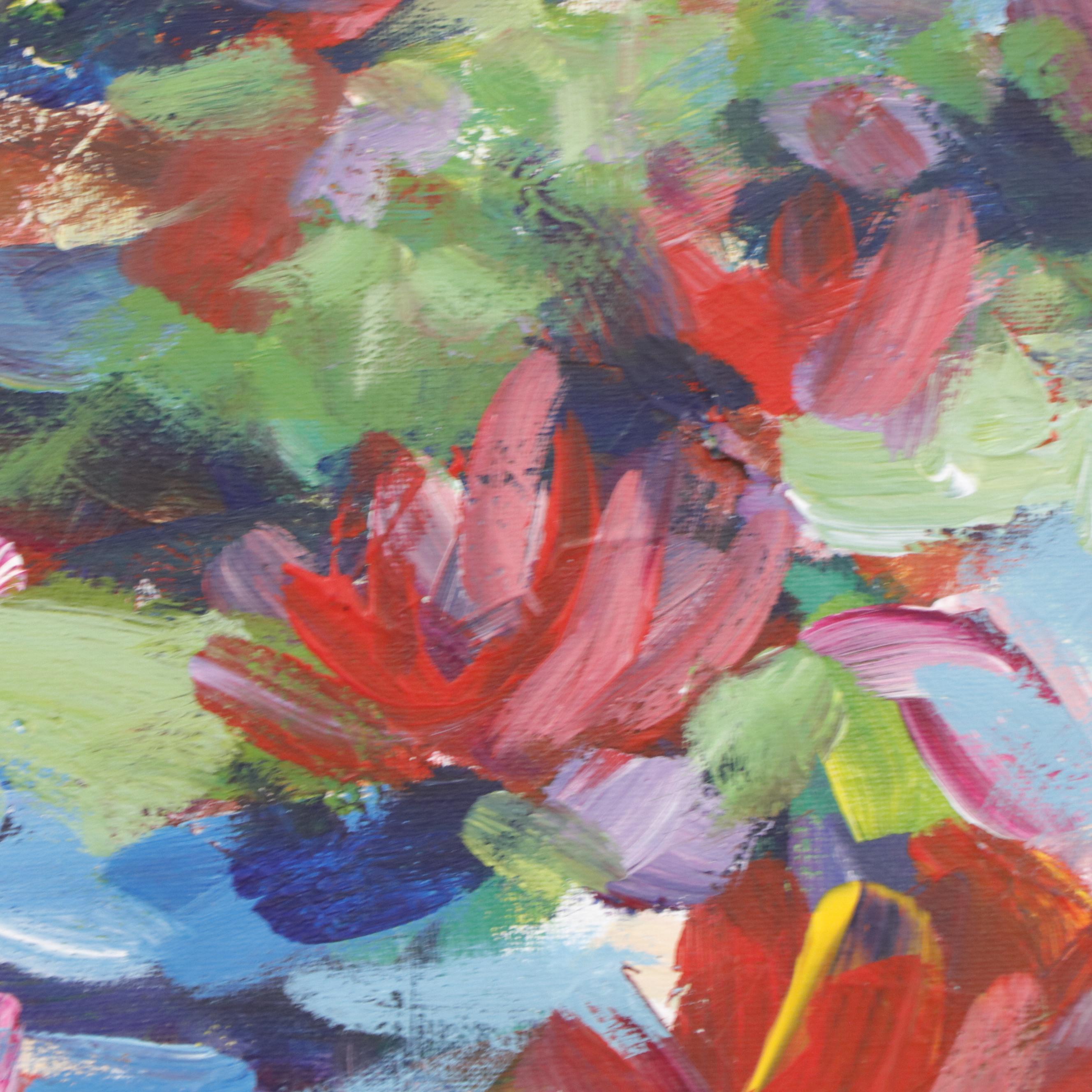 Amelia Colne Expressionist Style Acrylic Painting of Water Lilies