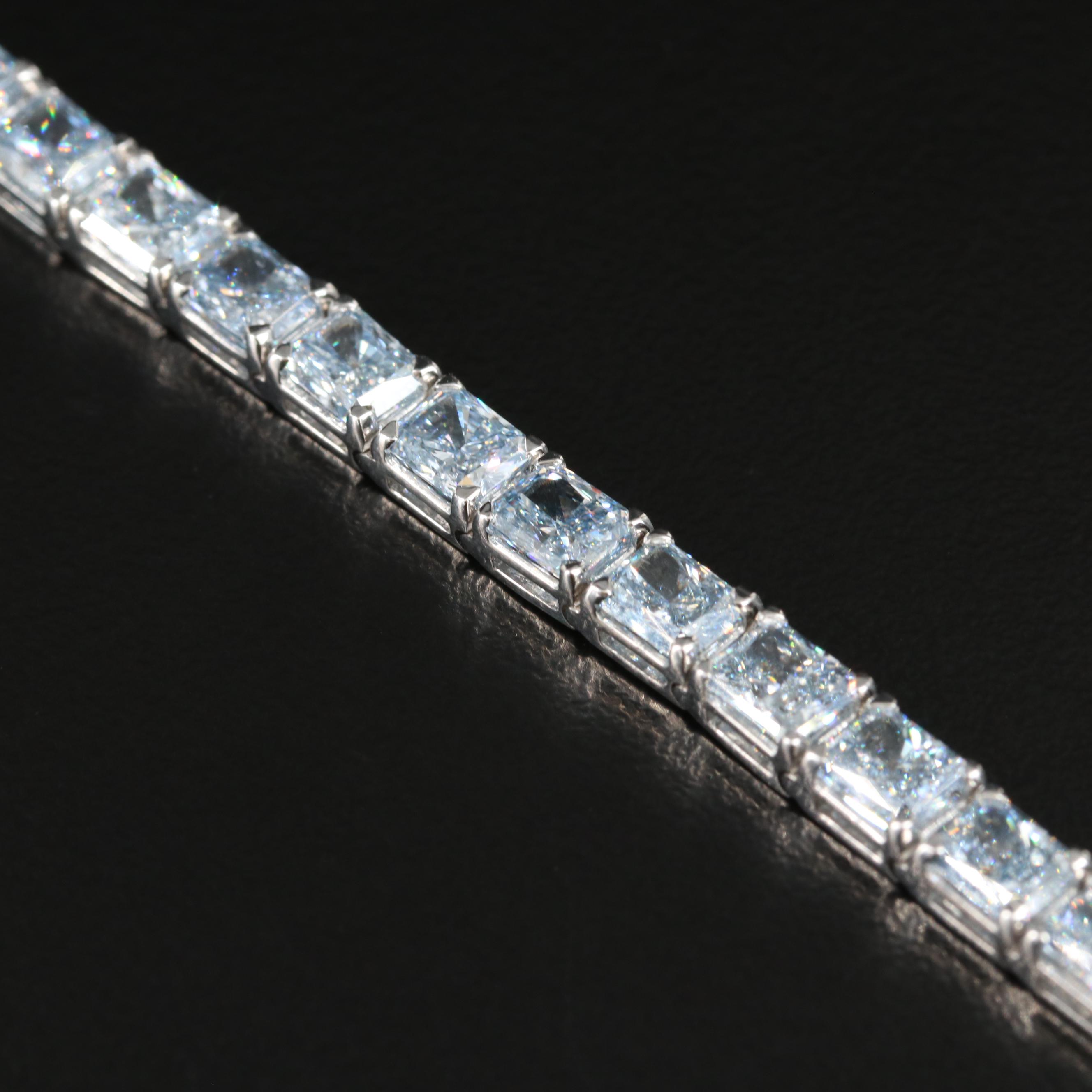 14K 14.75 CTW Lab Grown Fancy Light Blue Diamond Line Bracelet