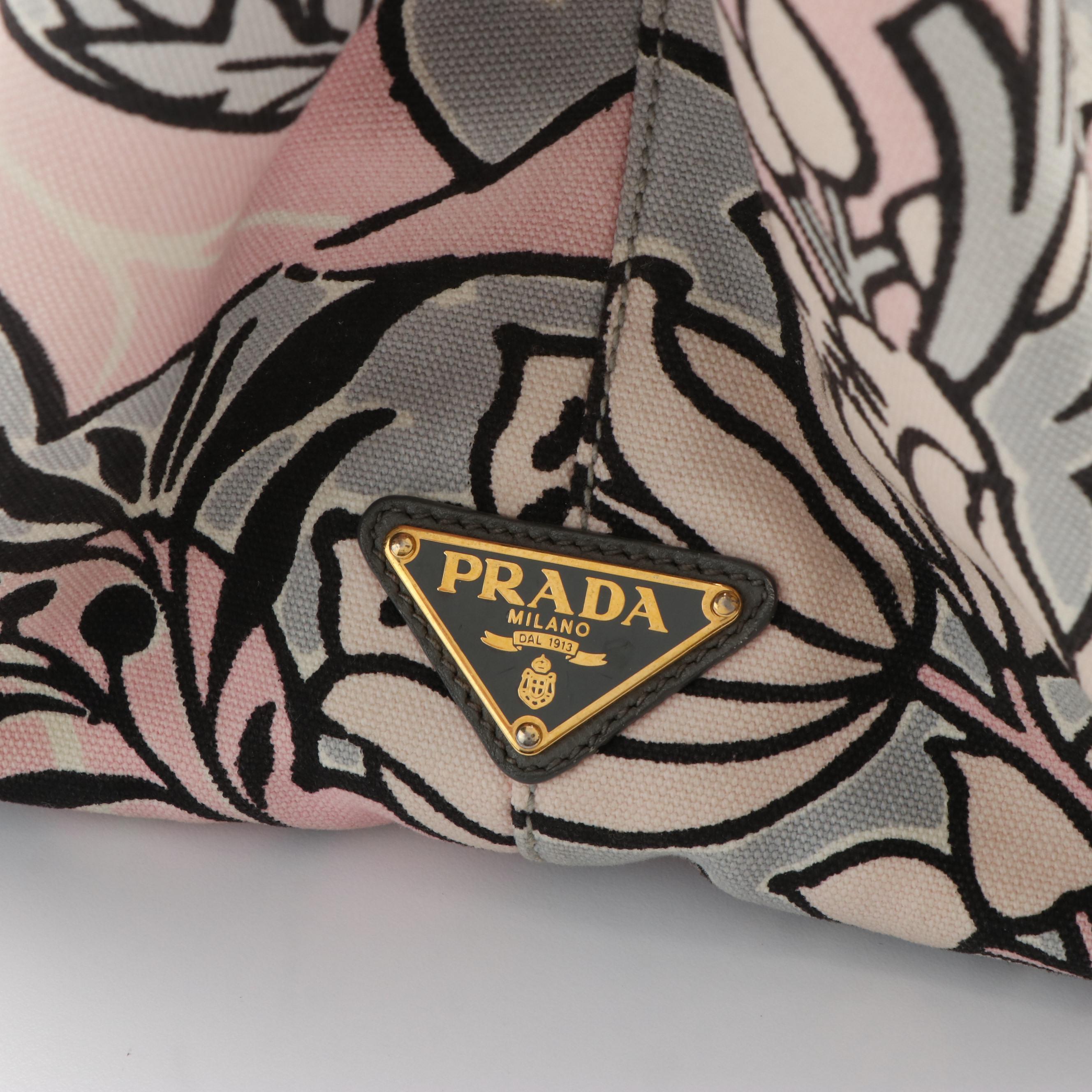 Prada Canapa Stampata Floral Canvas Tote Bag