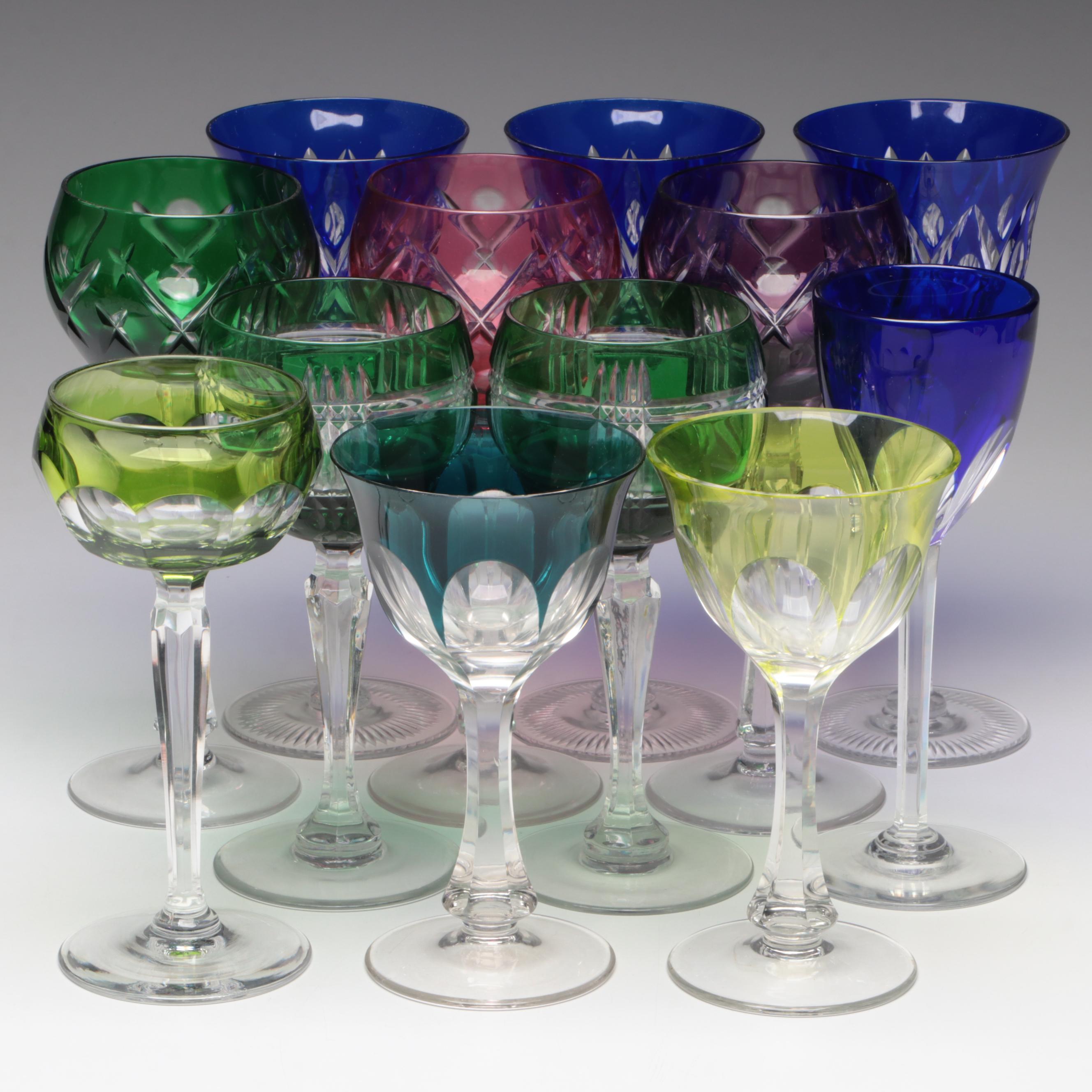 Baccarat and Val St. Lambert with Other Colored Cut to Clear Crystal Stemware