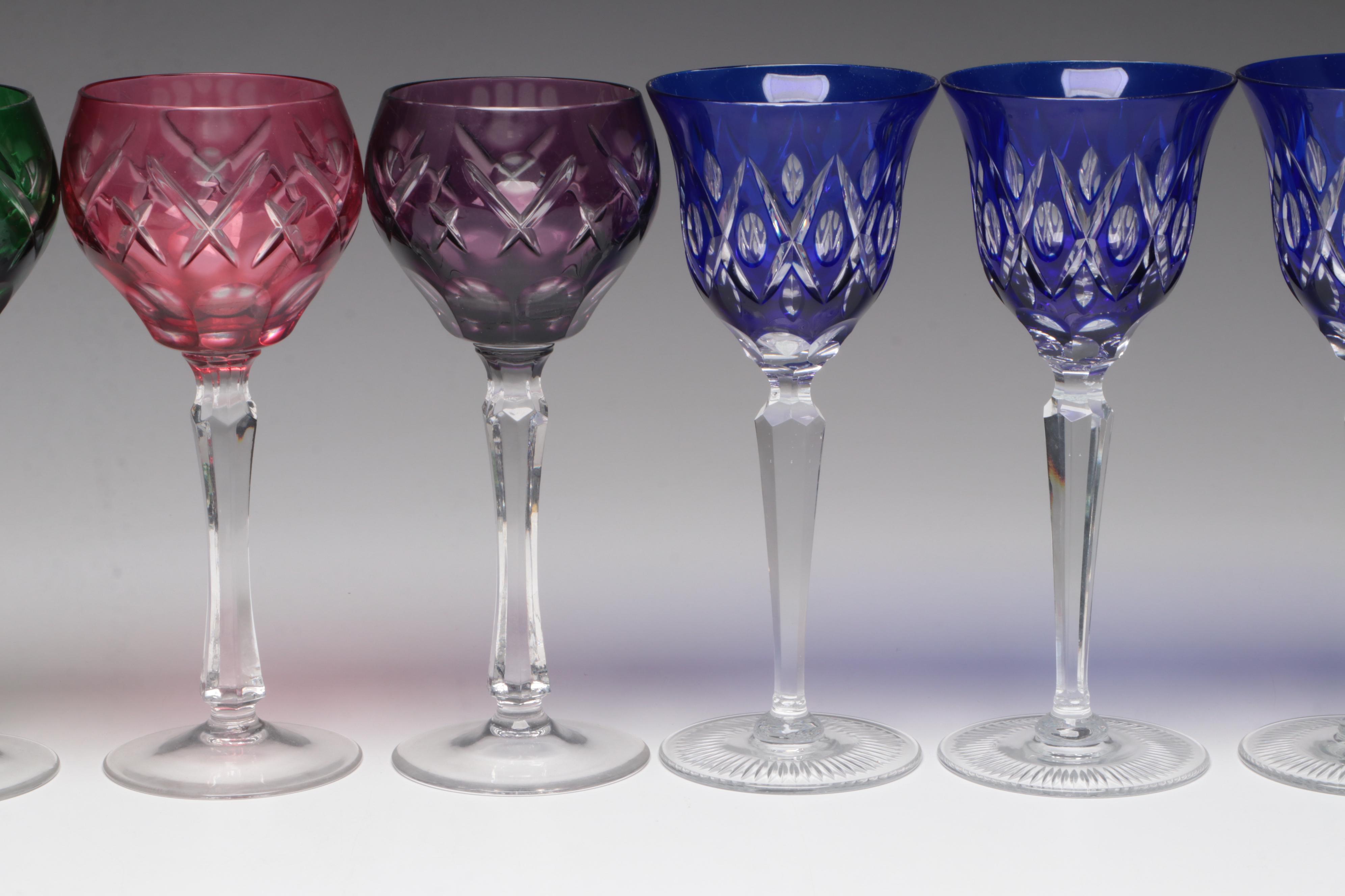 Baccarat and Val St. Lambert with Other Colored Cut to Clear Crystal Stemware