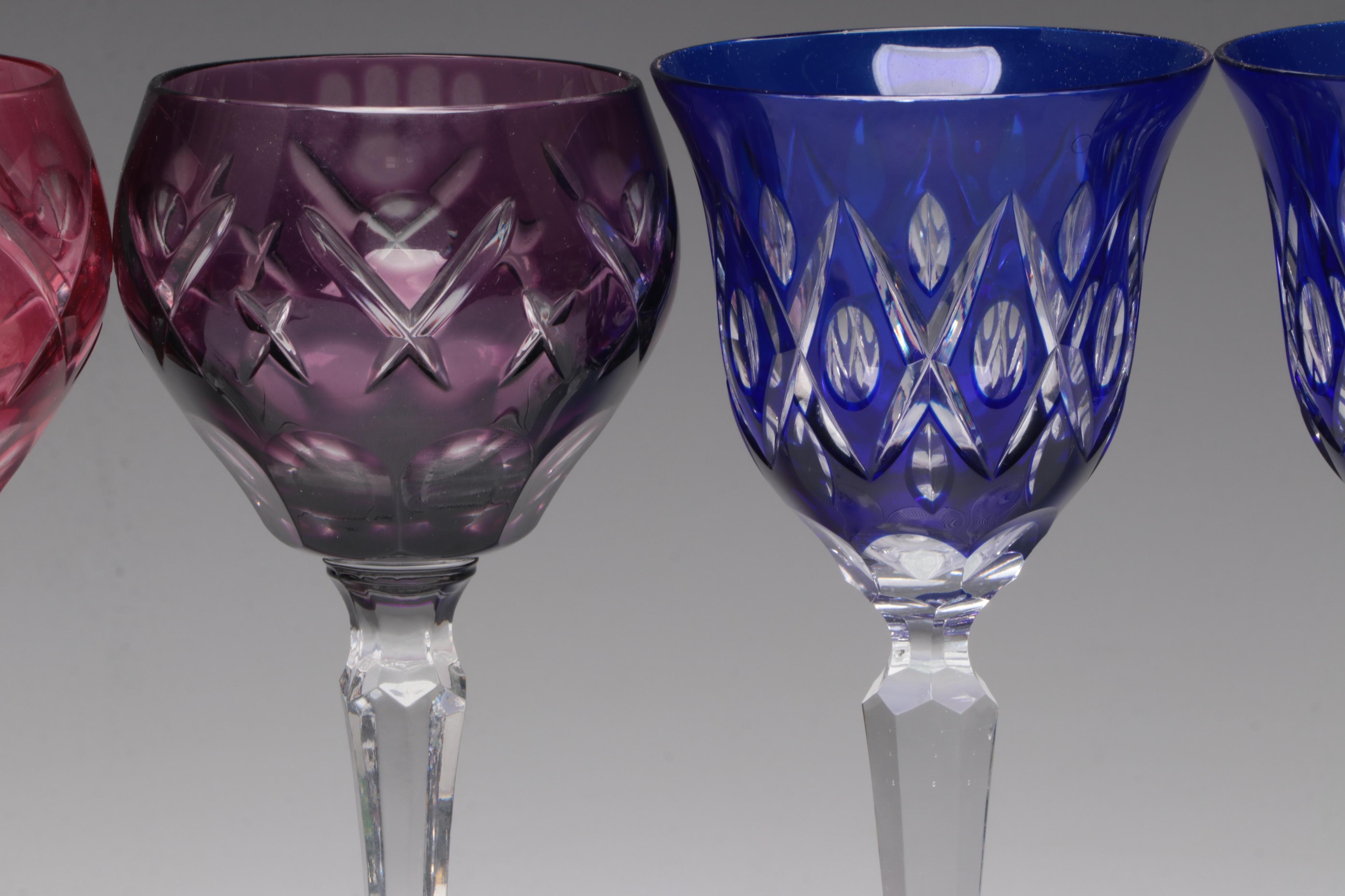 Baccarat and Val St. Lambert with Other Colored Cut to Clear Crystal Stemware