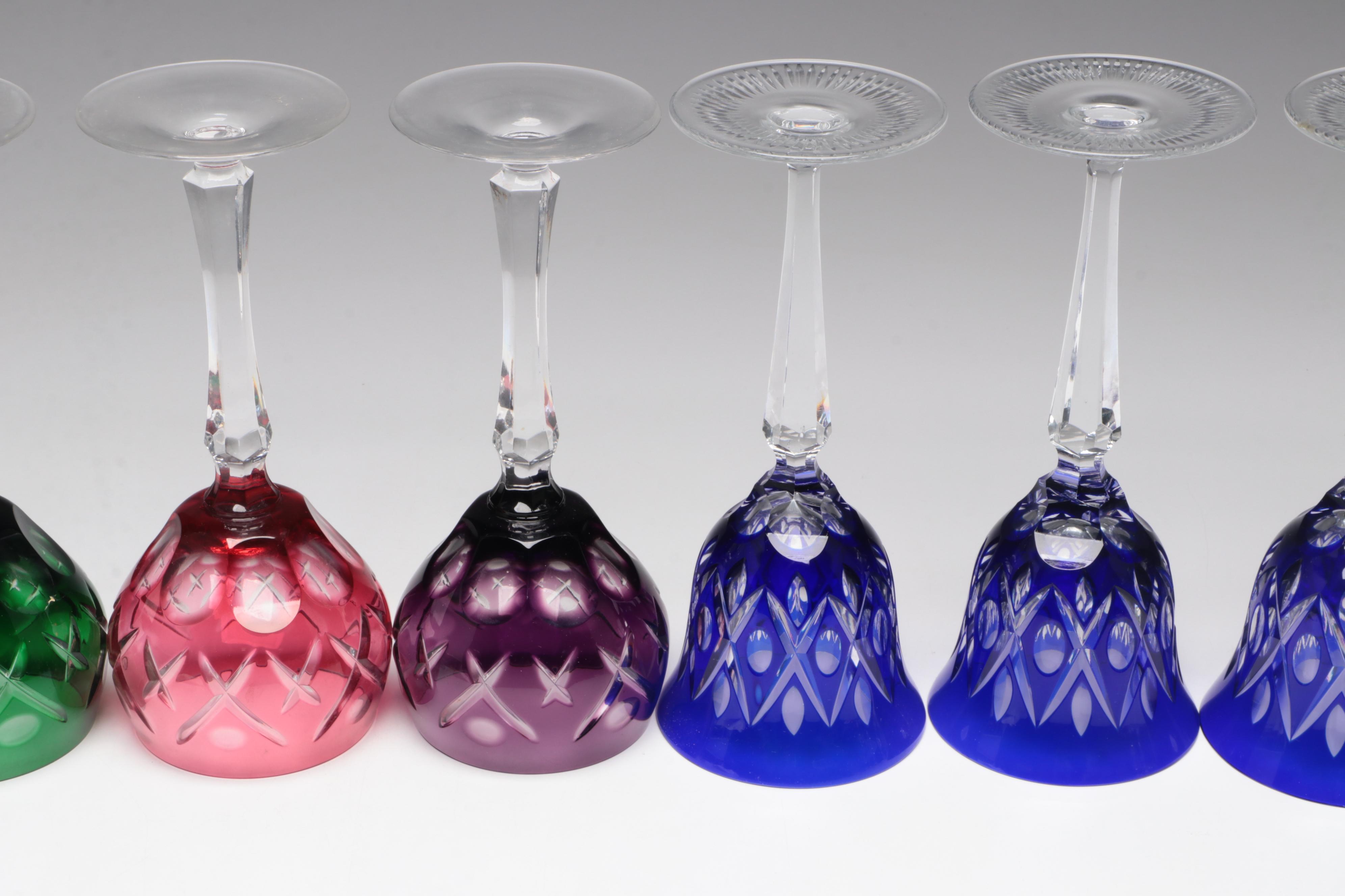 Baccarat and Val St. Lambert with Other Colored Cut to Clear Crystal Stemware