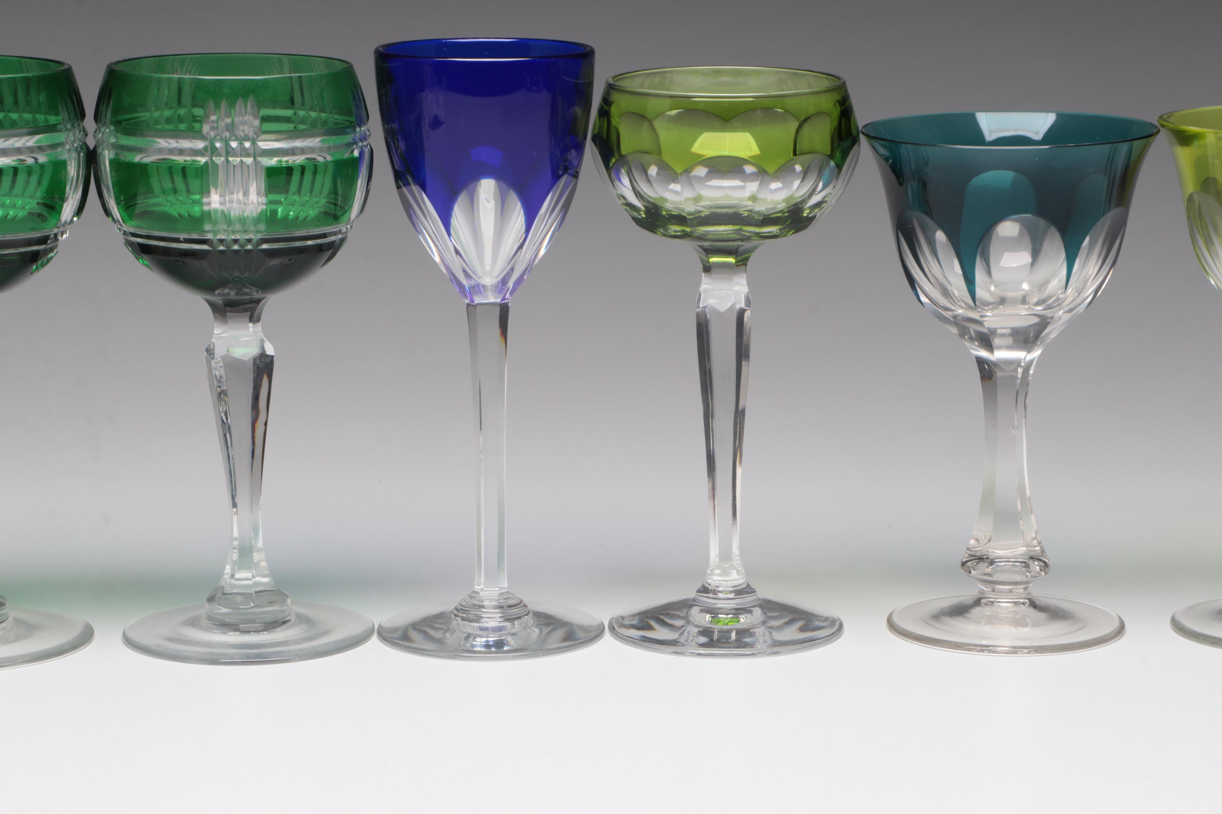 Baccarat and Val St. Lambert with Other Colored Cut to Clear Crystal Stemware