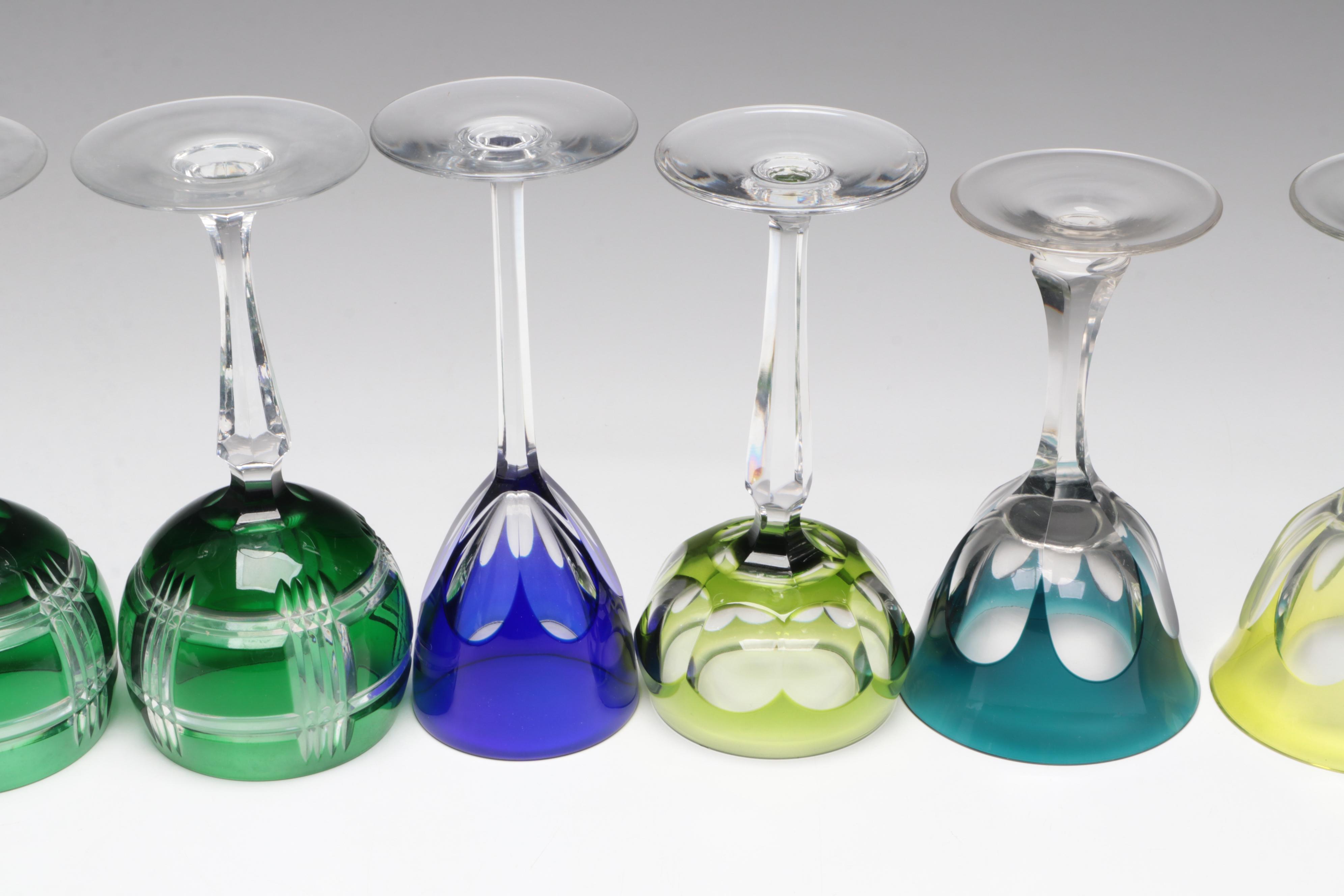 Baccarat and Val St. Lambert with Other Colored Cut to Clear Crystal Stemware
