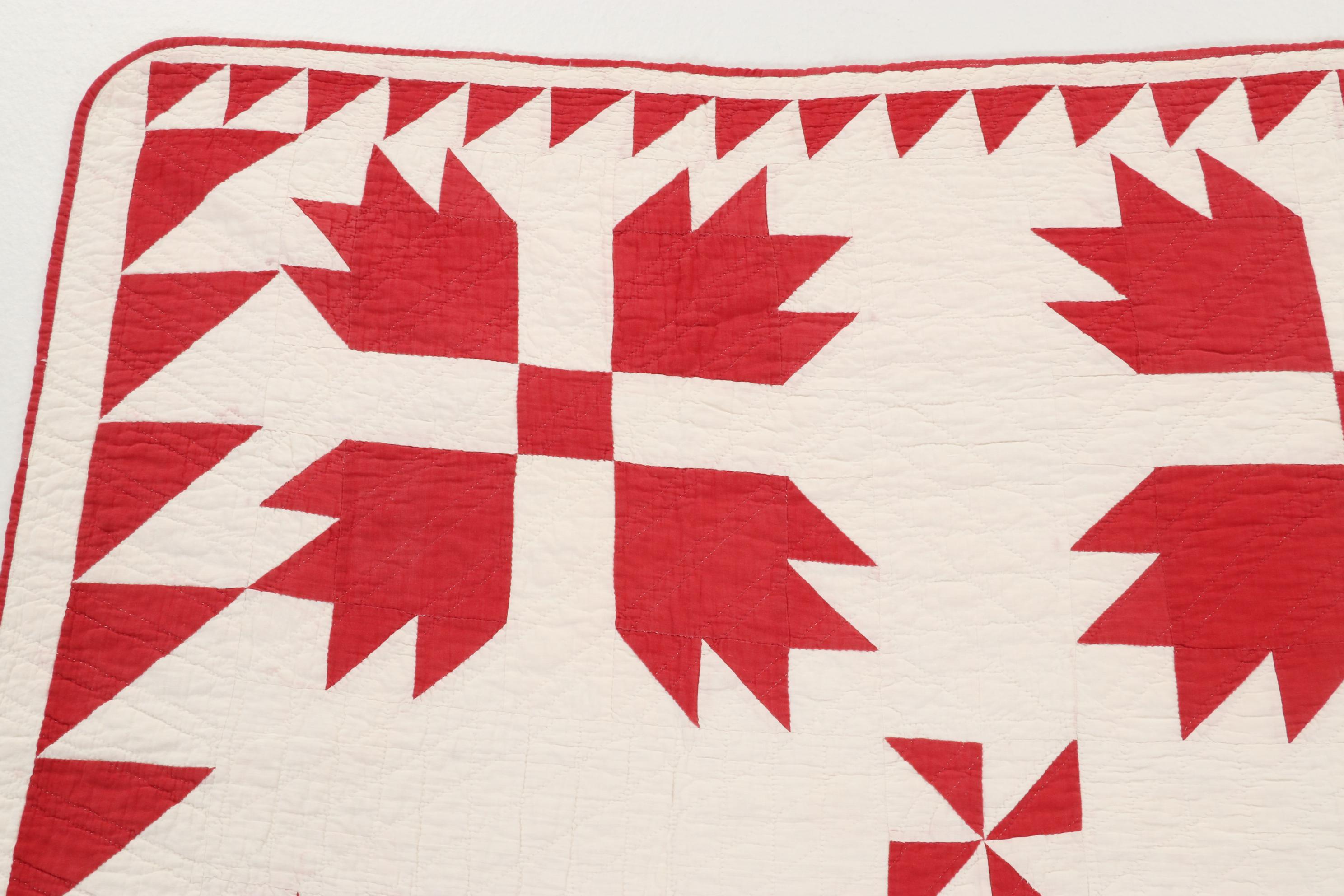 Red and White Handmade "Bear Paw" Quilt