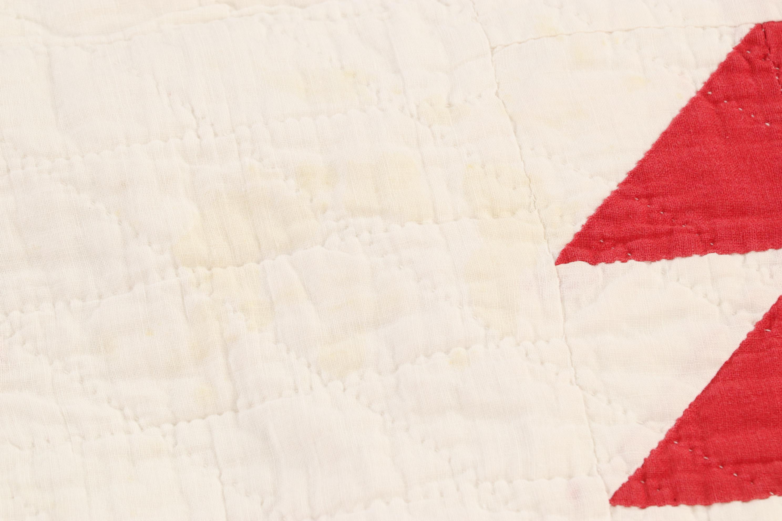 Red and White Handmade "Bear Paw" Quilt