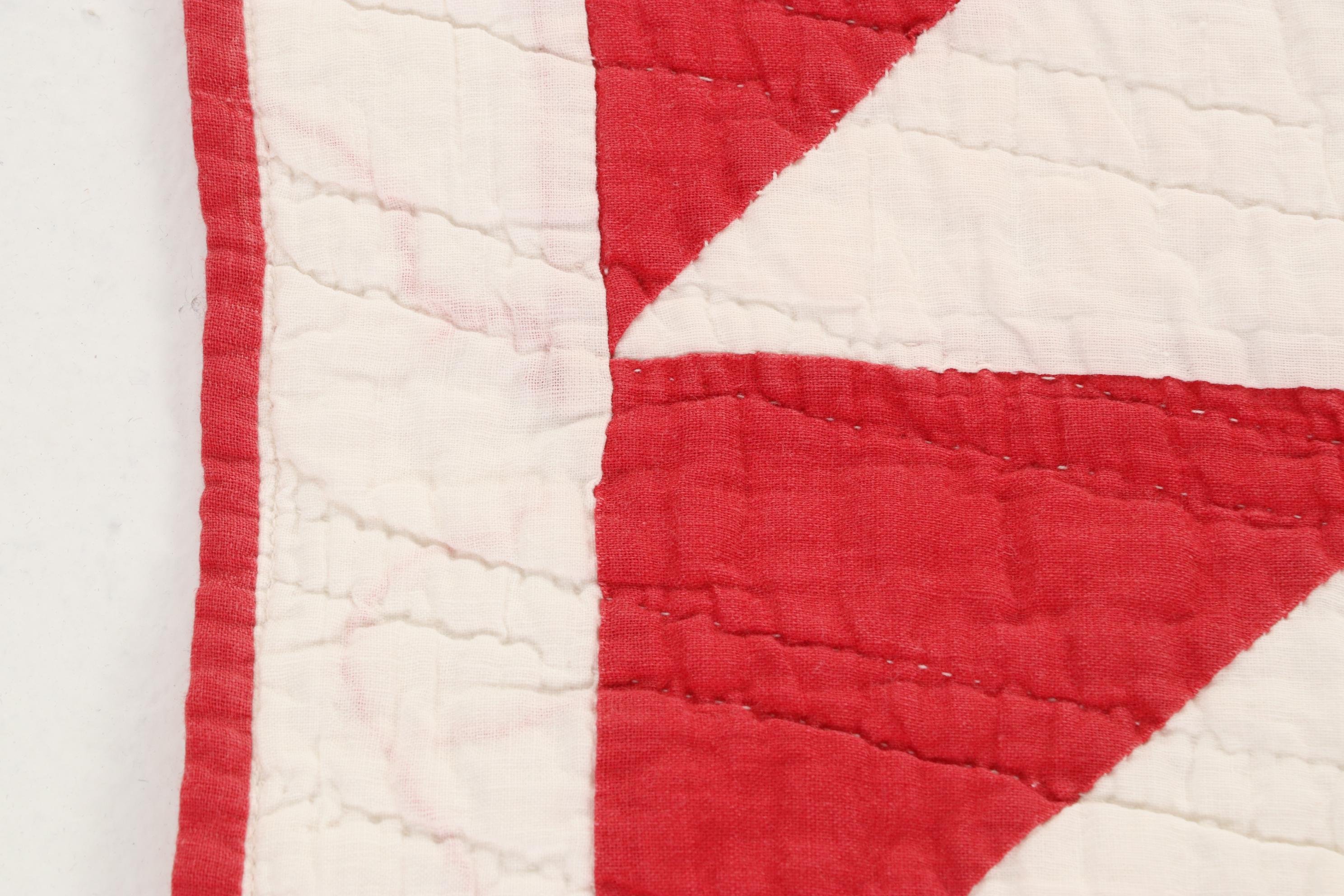 Red and White Handmade "Bear Paw" Quilt