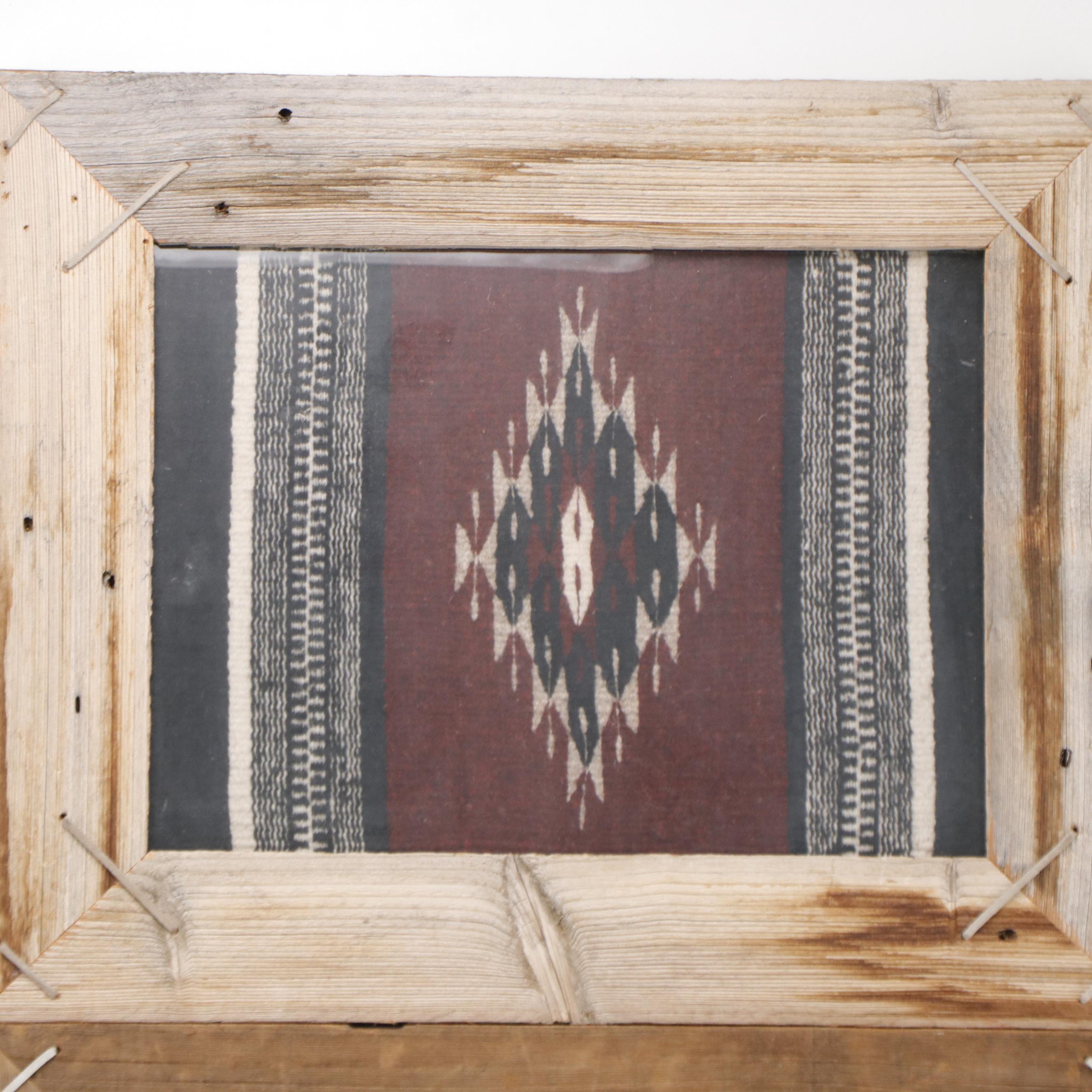 Handwoven Navajo Type Yei Be Chei and Crystal Accent Rugs in Rustic Frames