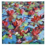 Amelia Colne Expressionist Style Acrylic Painting of Water Lilies