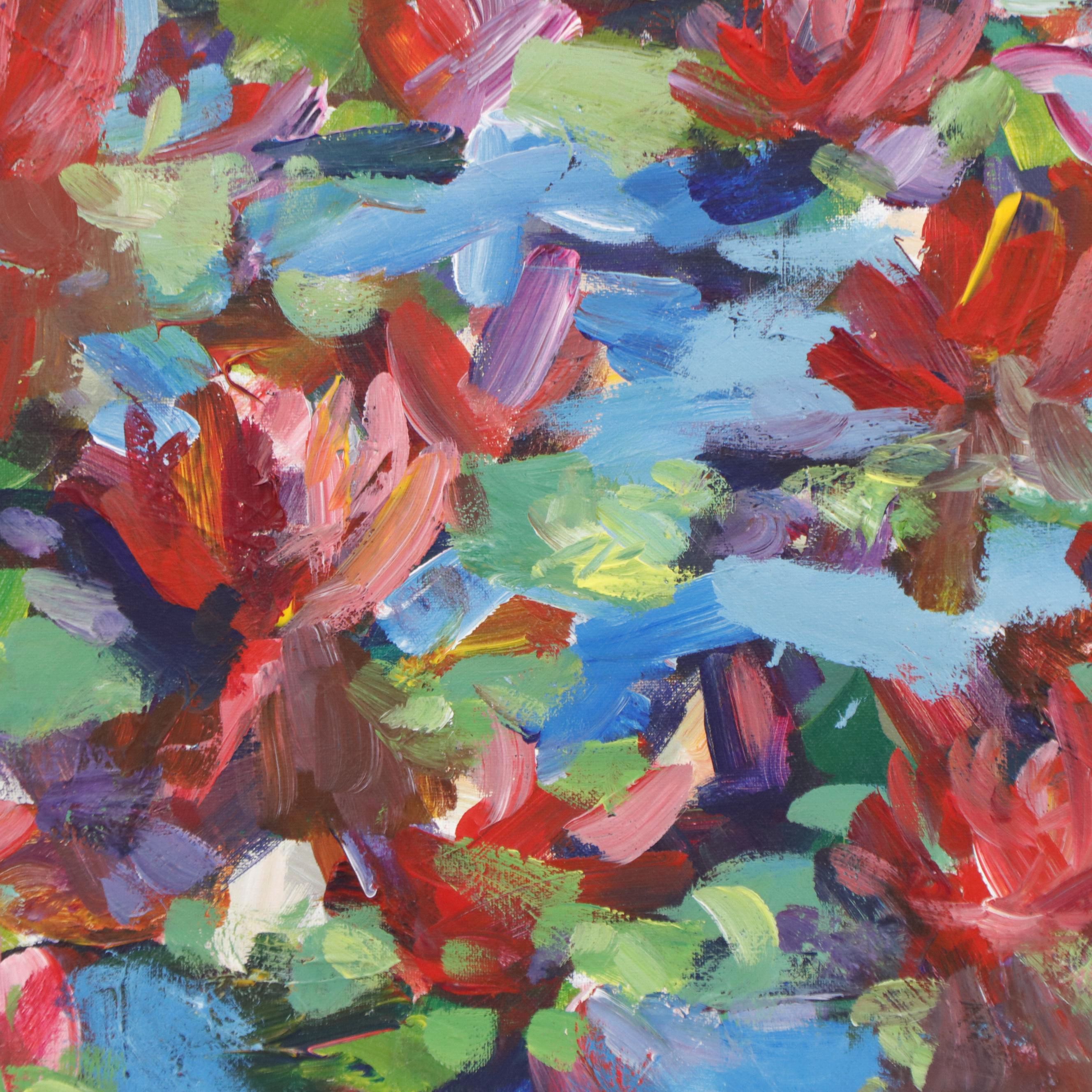 Amelia Colne Expressionist Style Acrylic Painting of Water Lilies