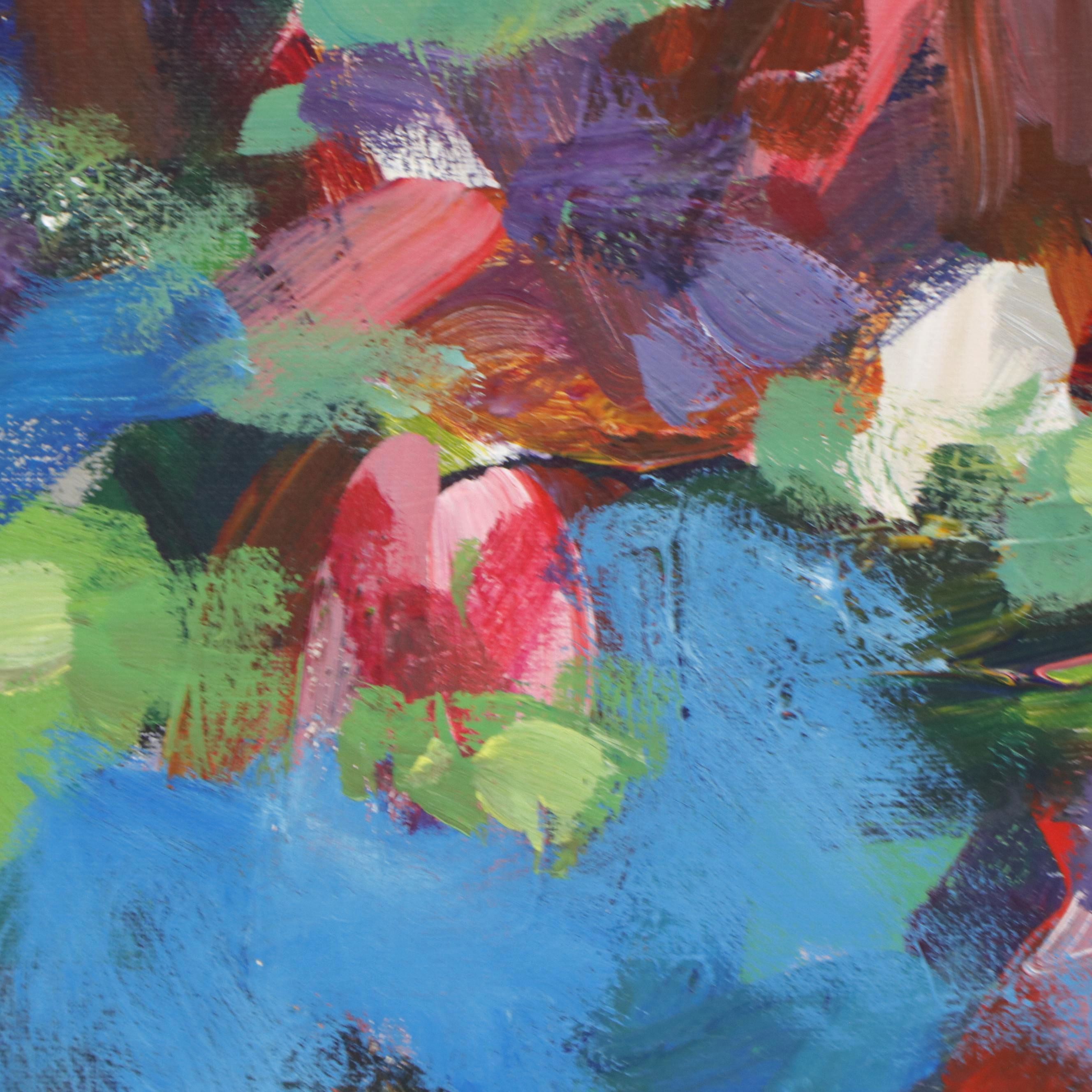 Amelia Colne Expressionist Style Acrylic Painting of Water Lilies