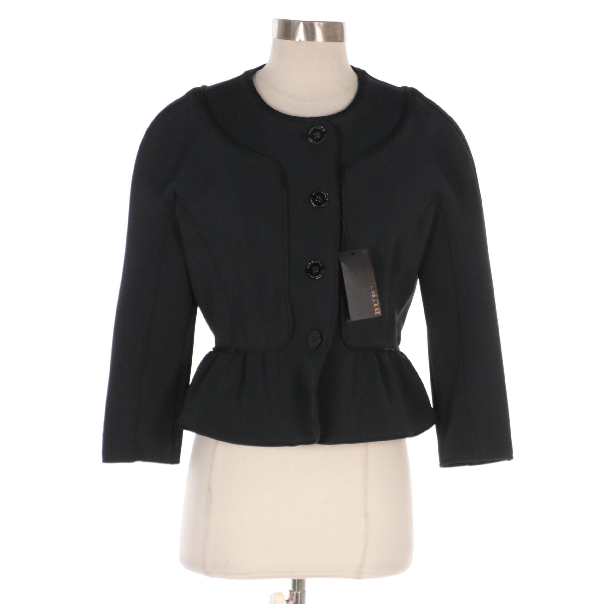 Burberry Black Button-Front Peplum Jacket, New with Tag