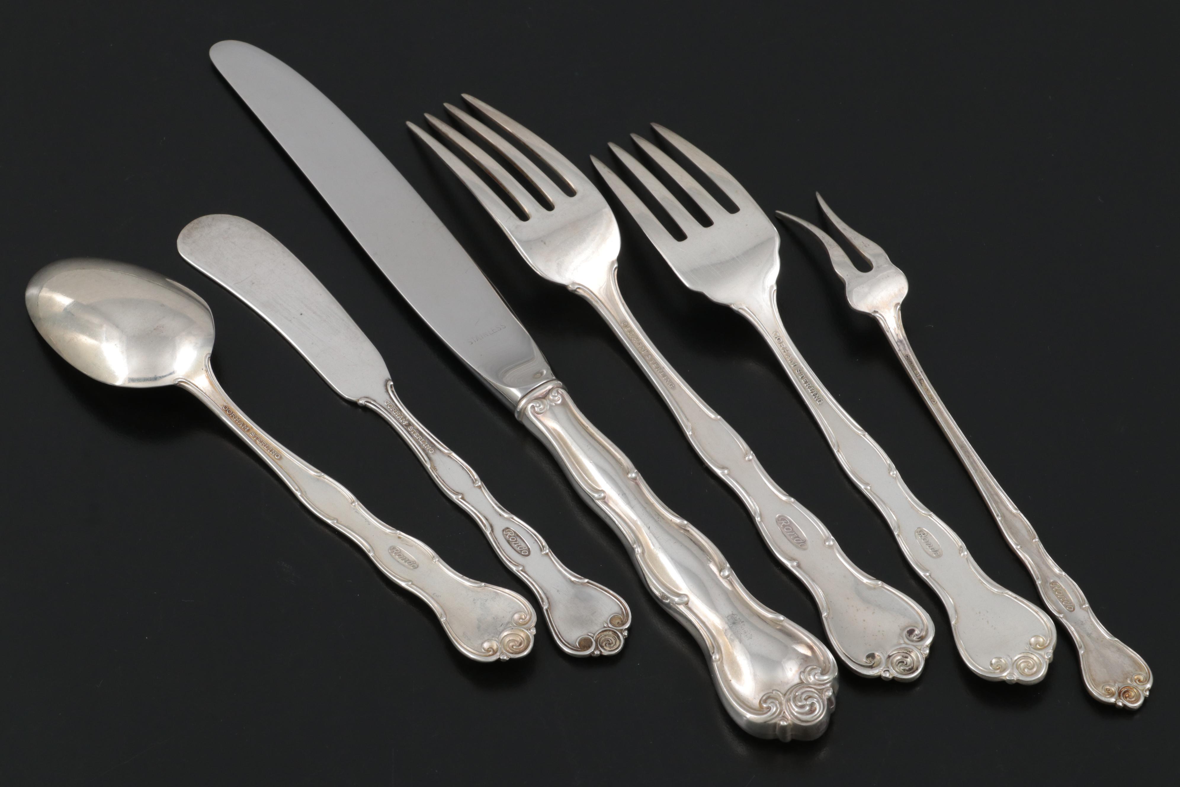 Gorham "Rondo" Sterling Silver Flatware, Mid to Late 20th Century