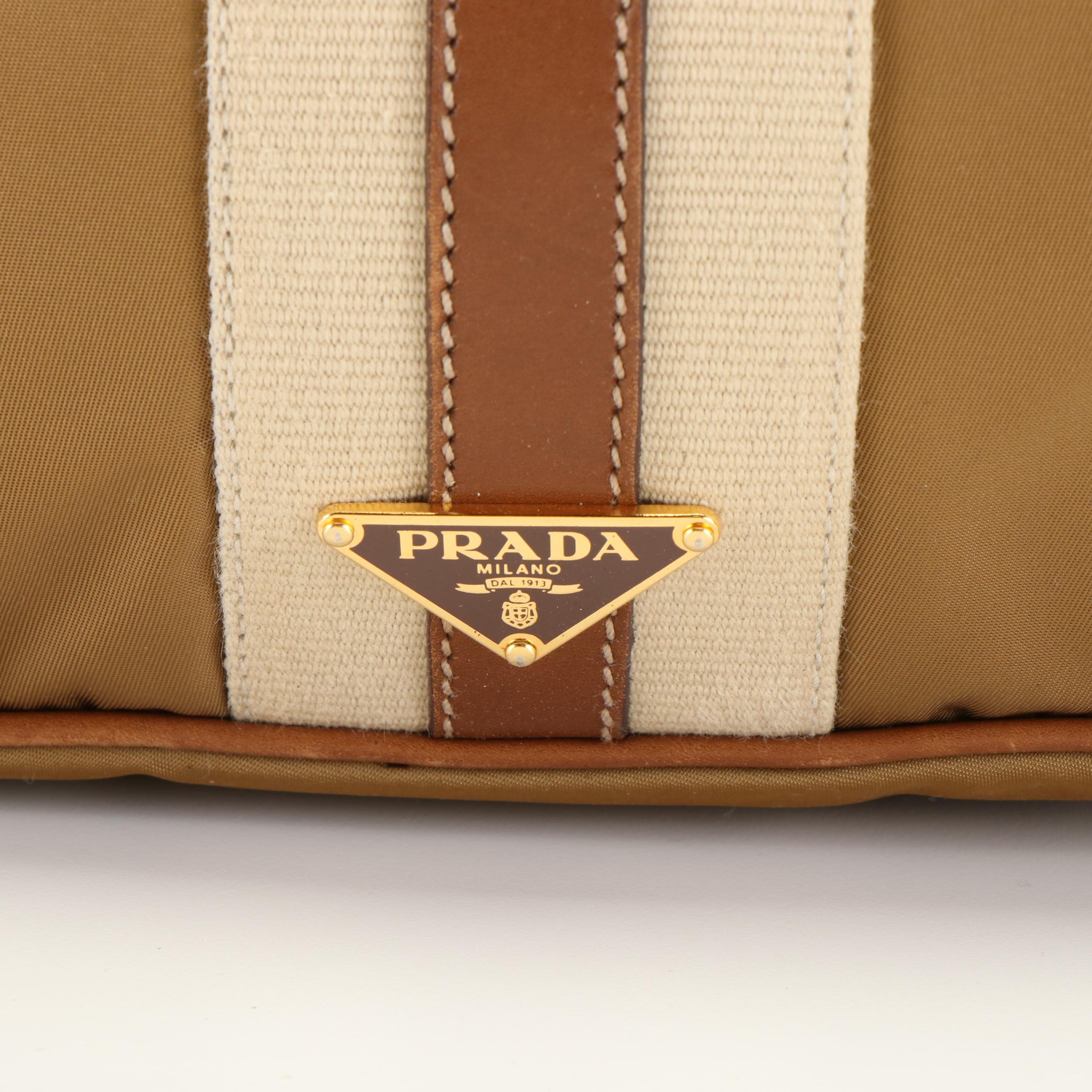 Prada Stripe Shoulder Bag in Brown Leather and Tessuto Nylon