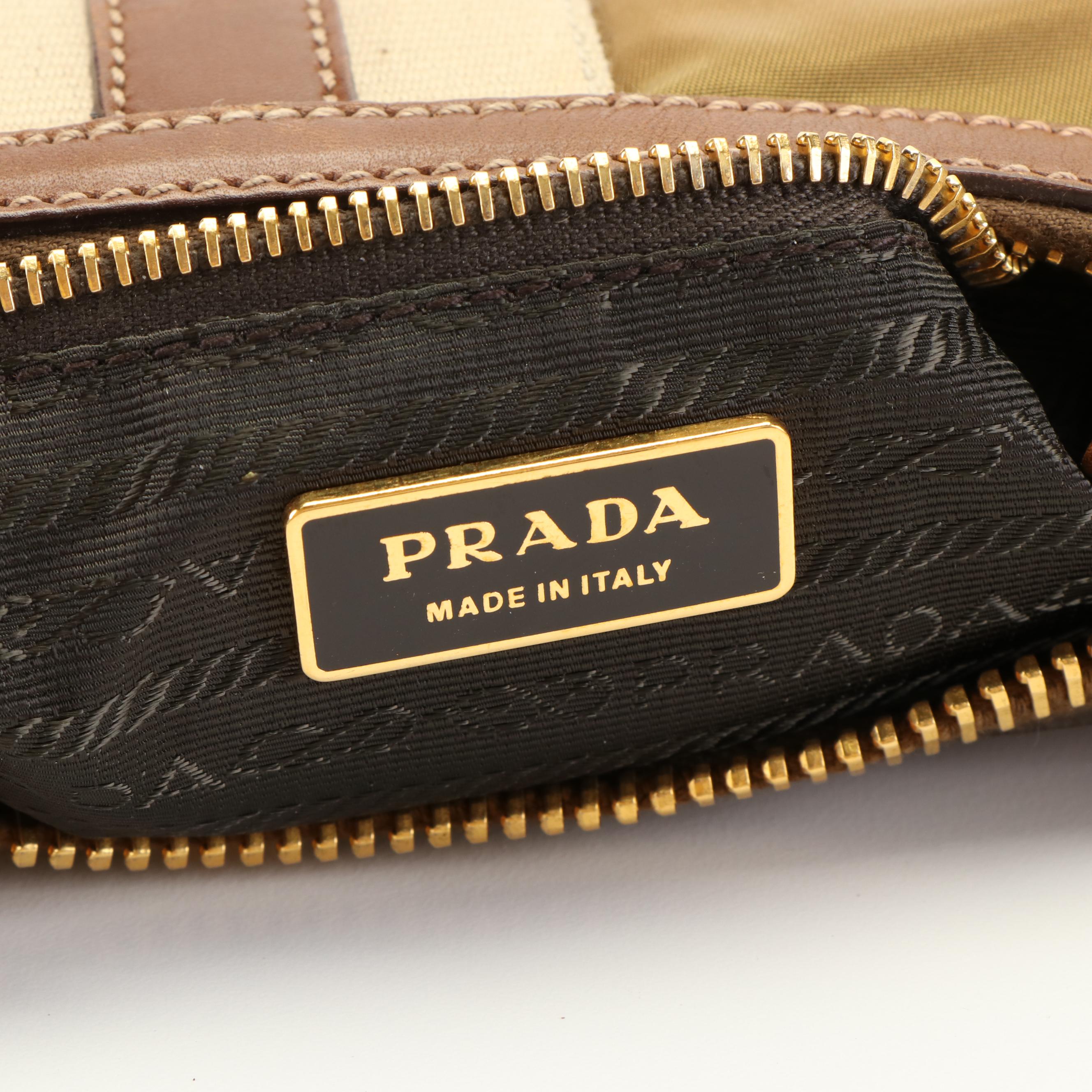 Prada Stripe Shoulder Bag in Brown Leather and Tessuto Nylon