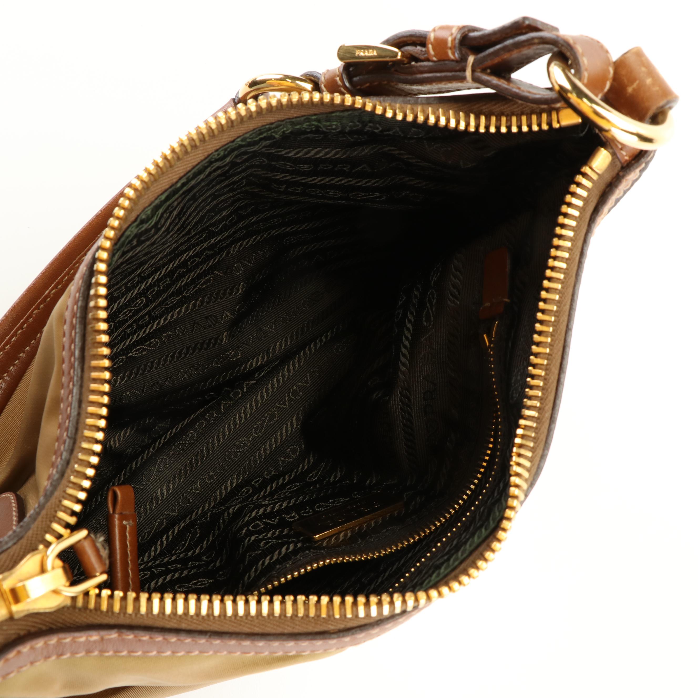 Prada Stripe Shoulder Bag in Brown Leather and Tessuto Nylon