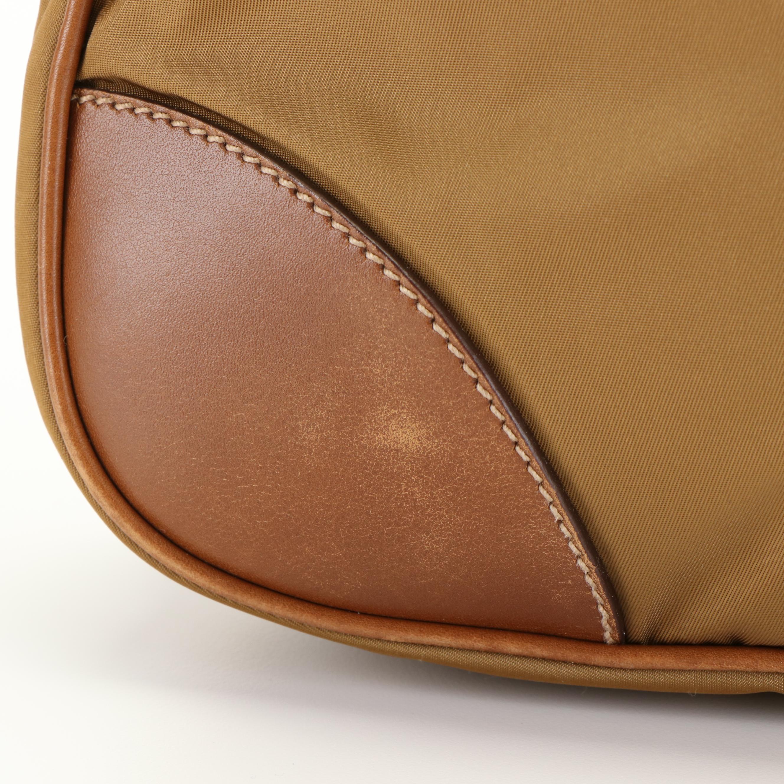 Prada Stripe Shoulder Bag in Brown Leather and Tessuto Nylon