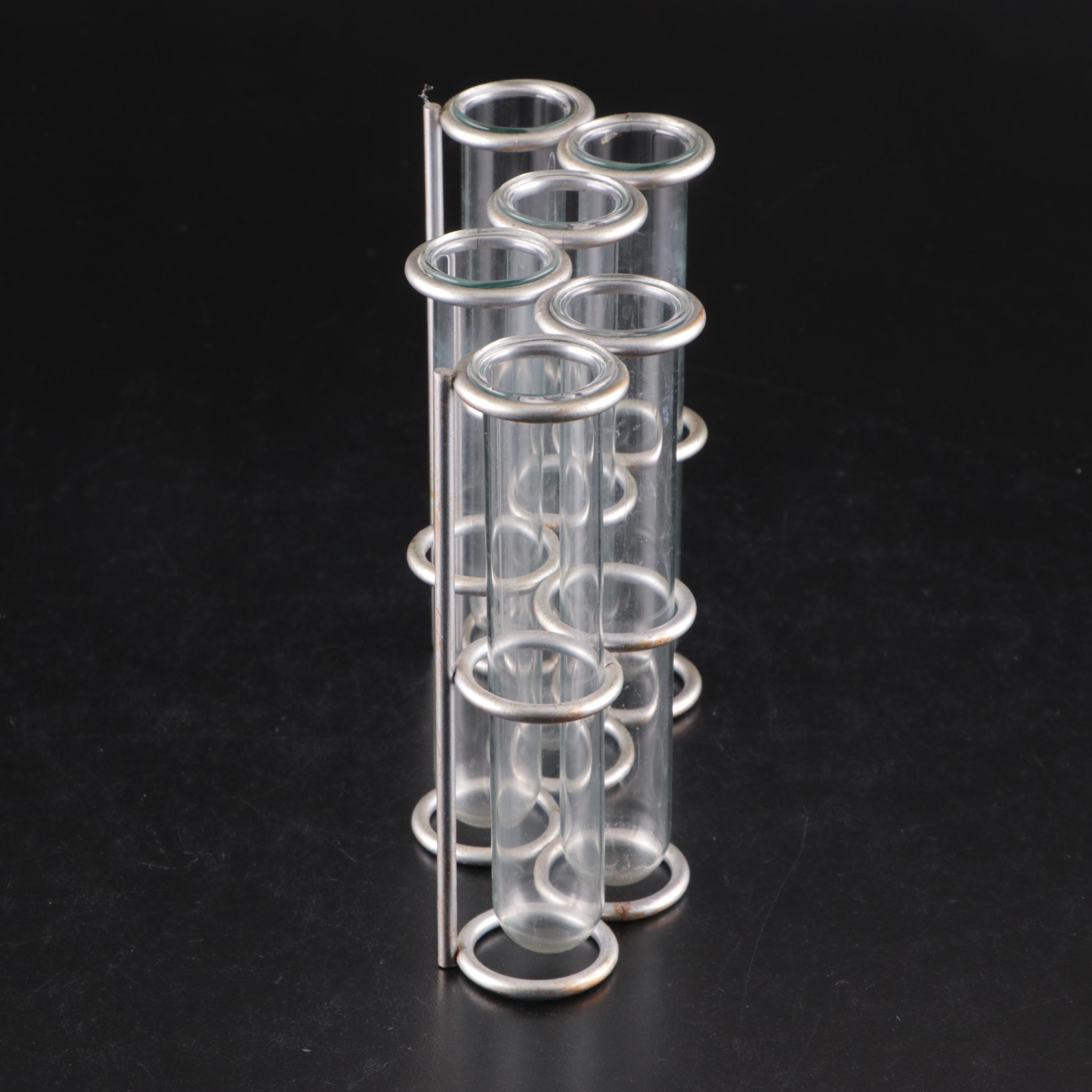 Glass Test Tube Vases in Metal Stand with Propogation and Other Glass Vases