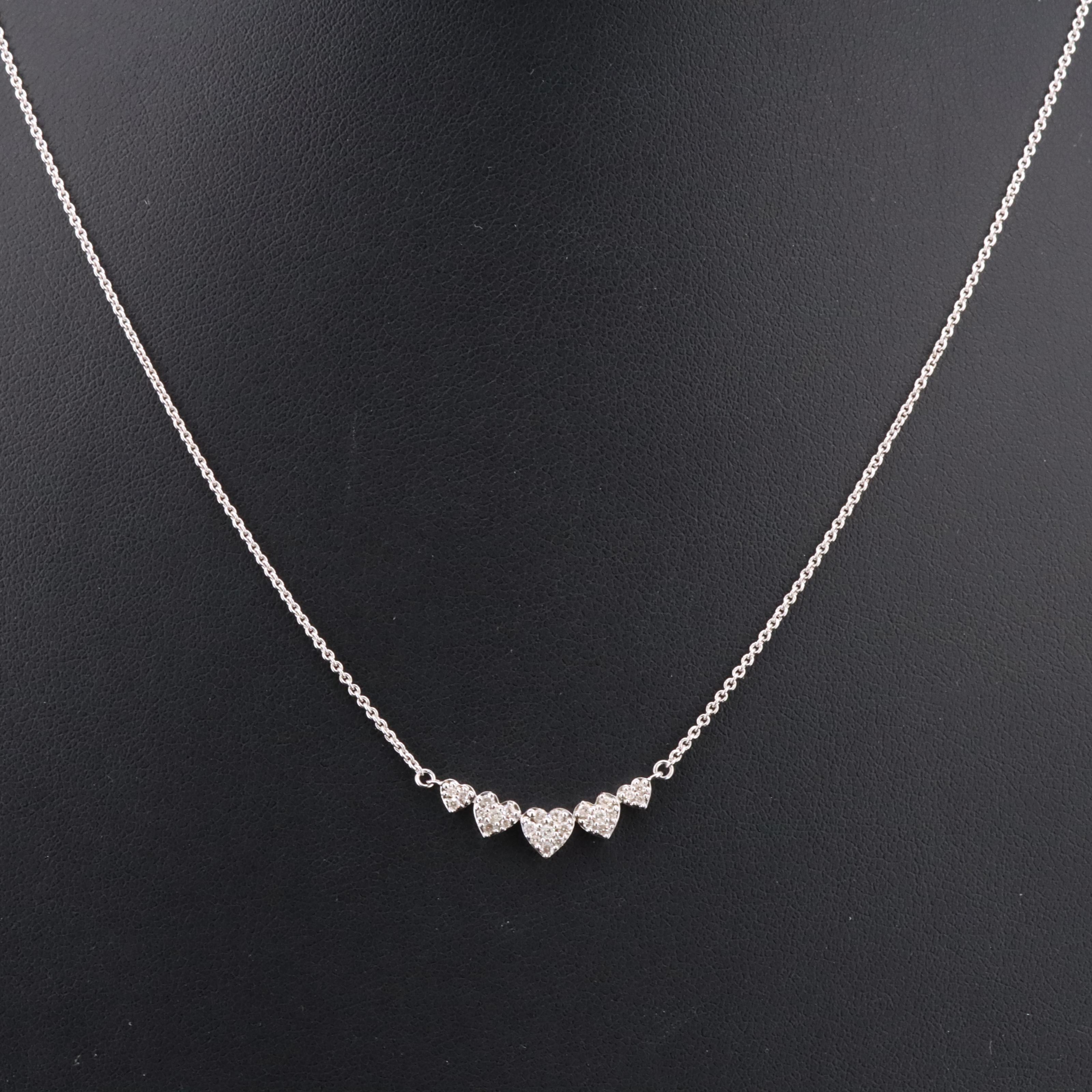 Sterling Silver Diamond Heart Station Necklace