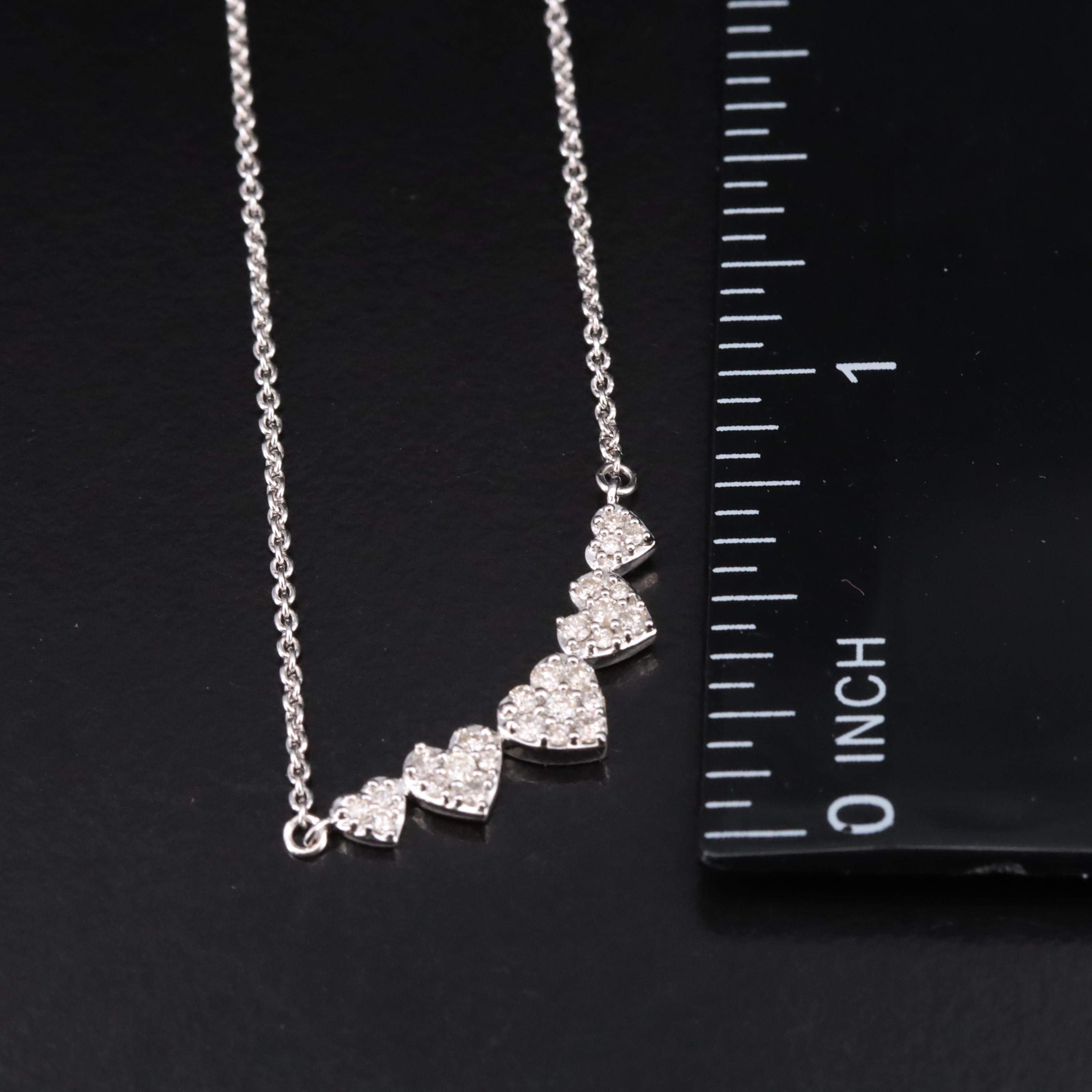 Sterling Silver Diamond Heart Station Necklace