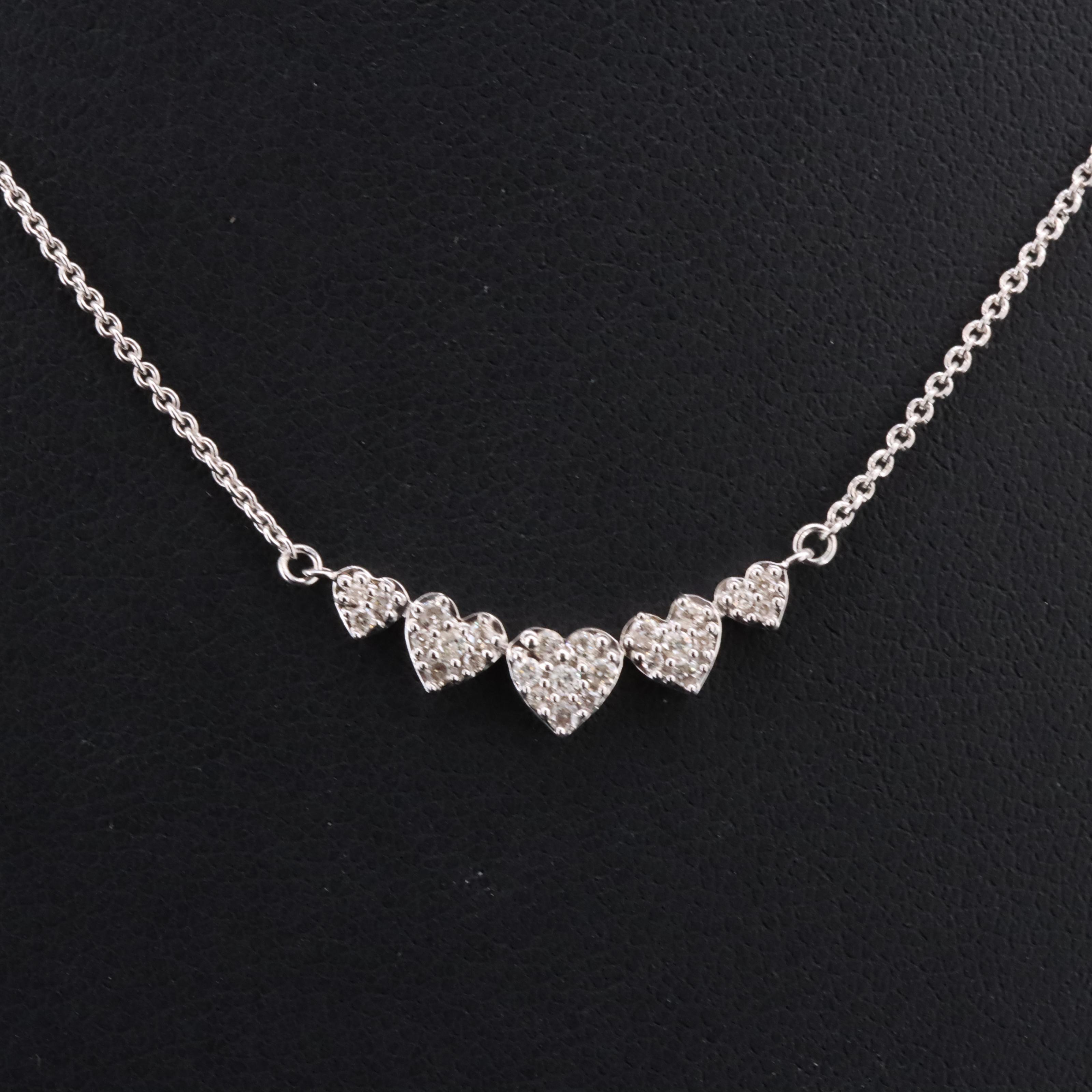 Sterling Silver Diamond Heart Station Necklace