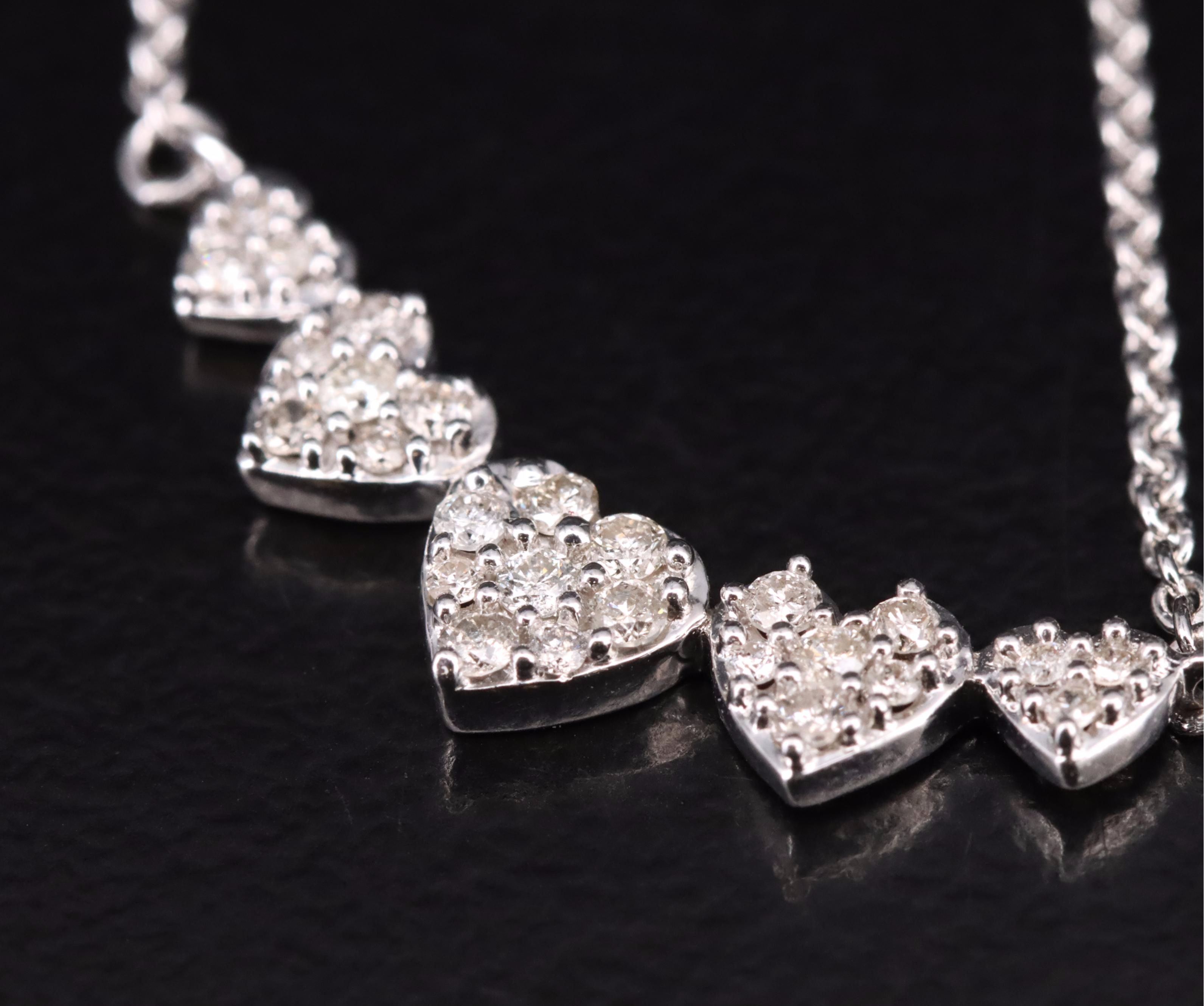 Sterling Silver Diamond Heart Station Necklace