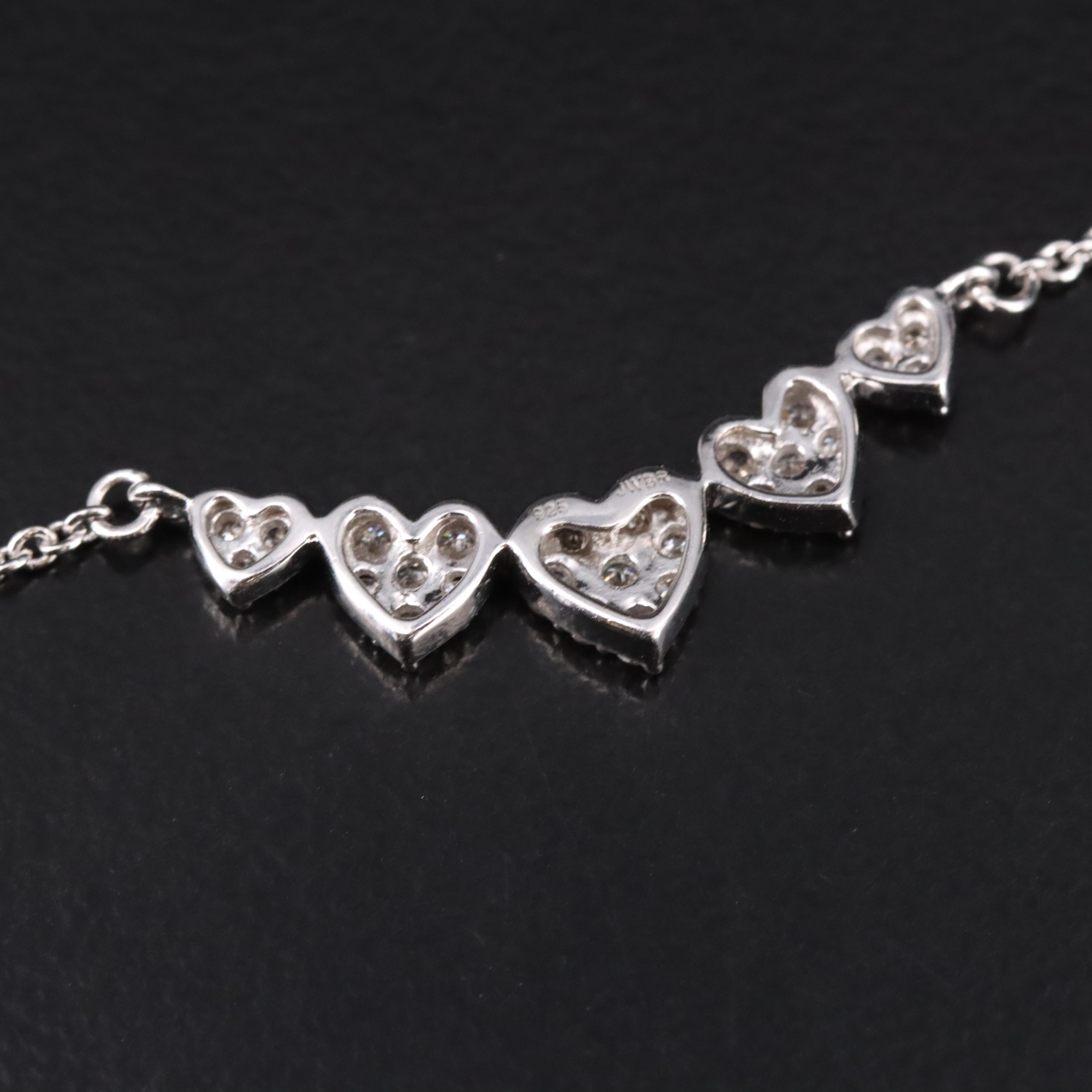 Sterling Silver Diamond Heart Station Necklace
