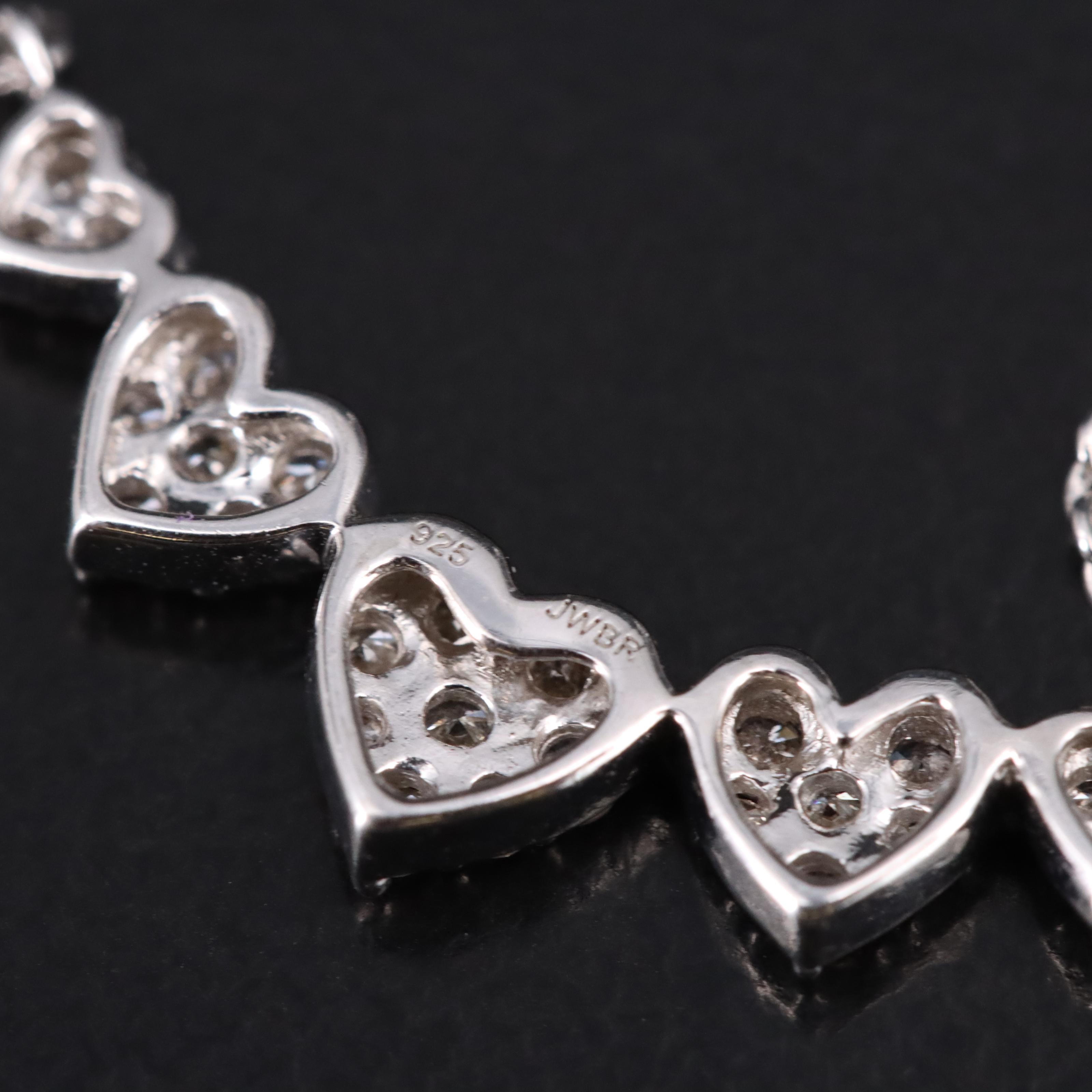 Sterling Silver Diamond Heart Station Necklace