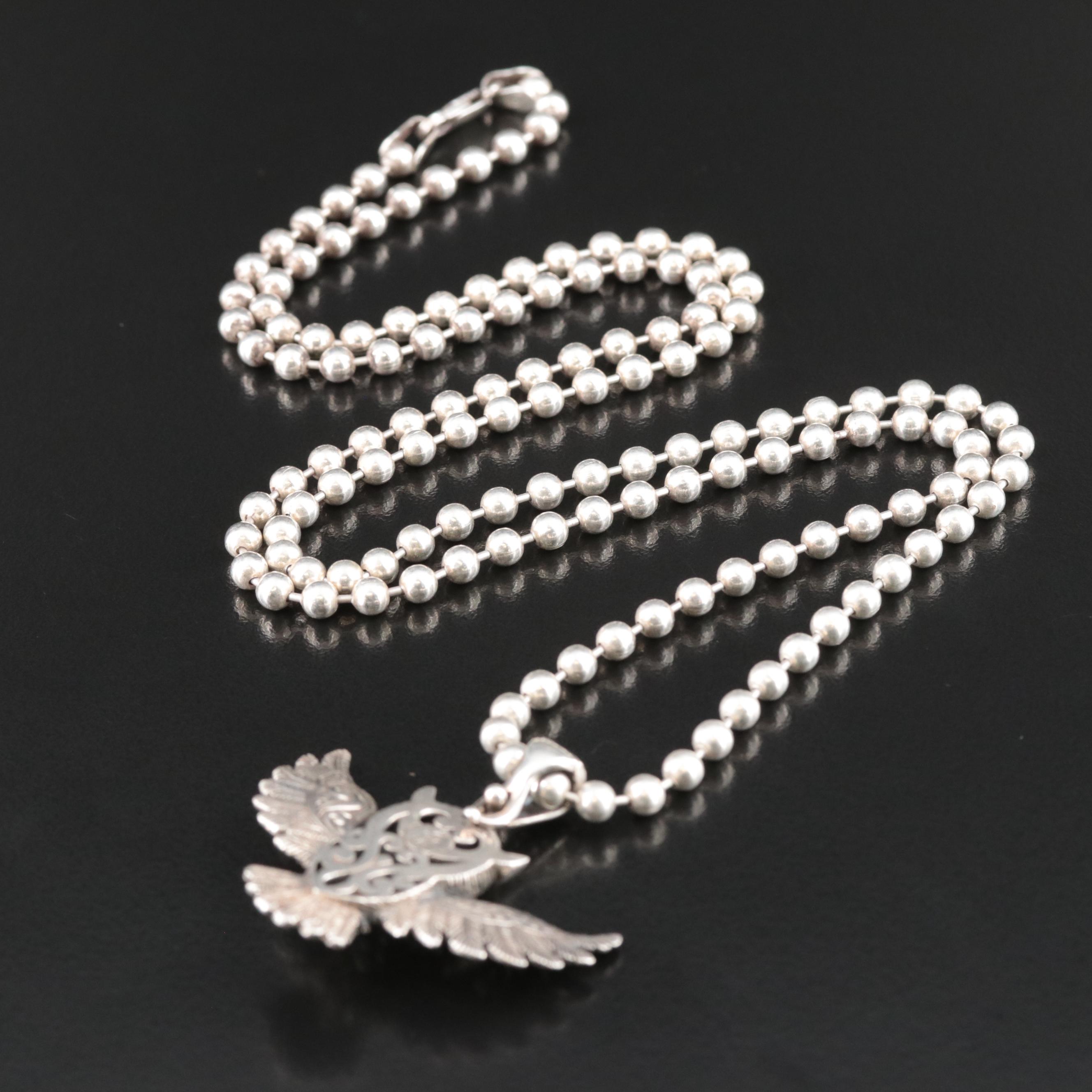 Sterling Topaz Owl Enhancer Pendant Necklace with 18K Accents