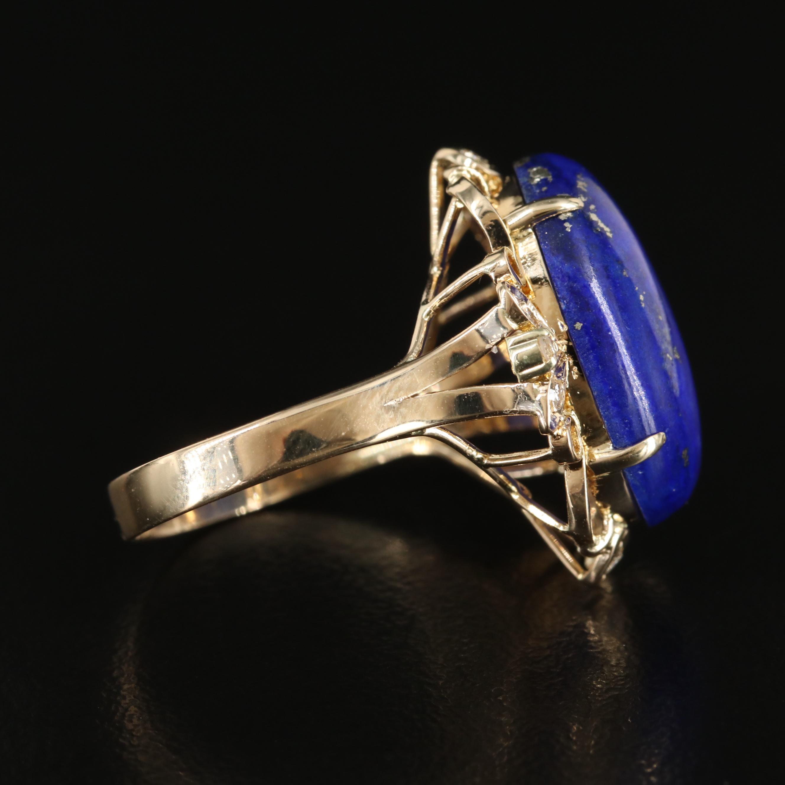 Vintage 14K Lapis Lazuli and Diamond Ring