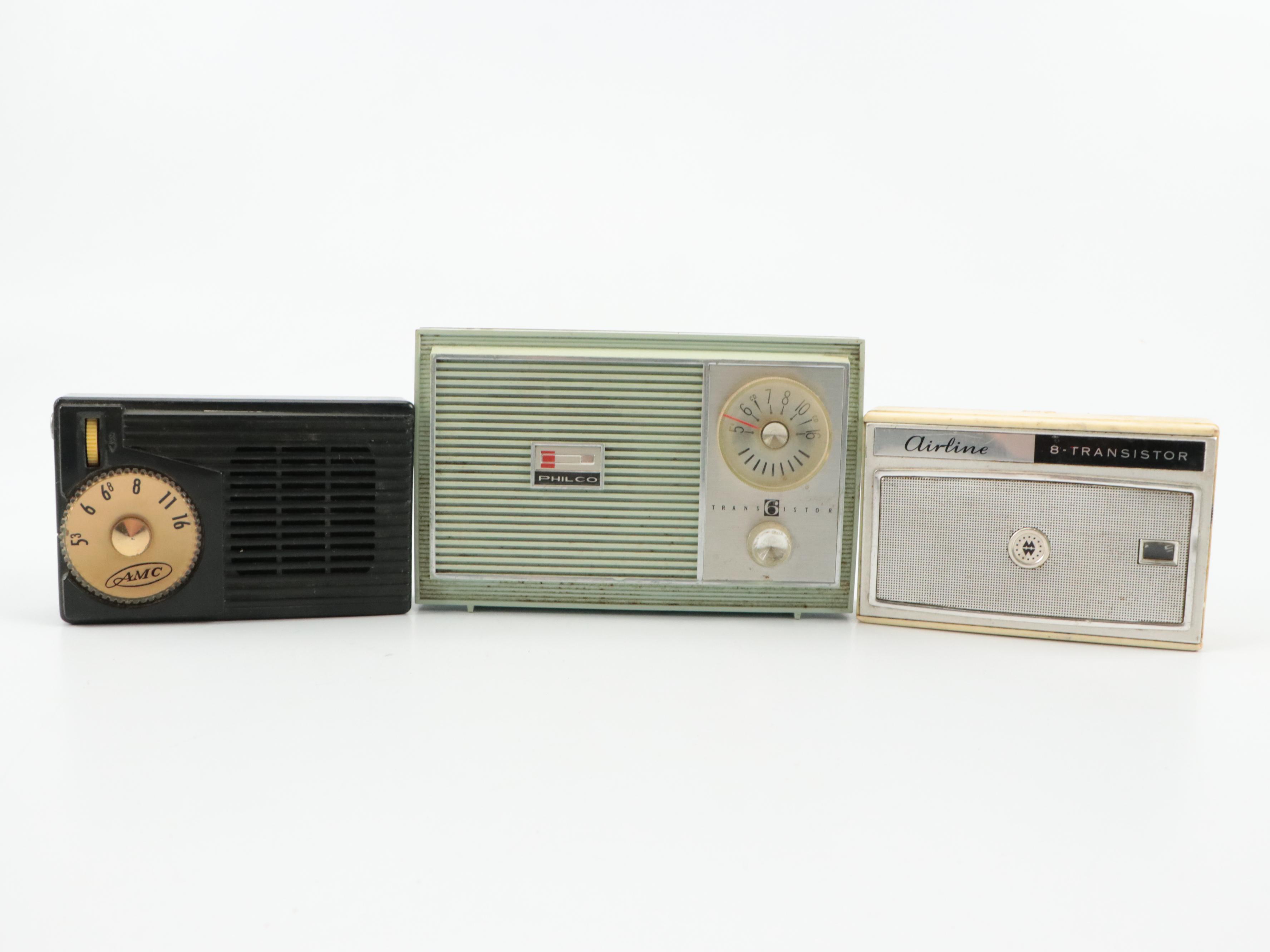 Realtone "Model 2208B" Radio with Other Transistor Radios, Late 20th Century