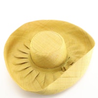 Yellow Woven Straw Sun Hat with Upturned Pleated Brim