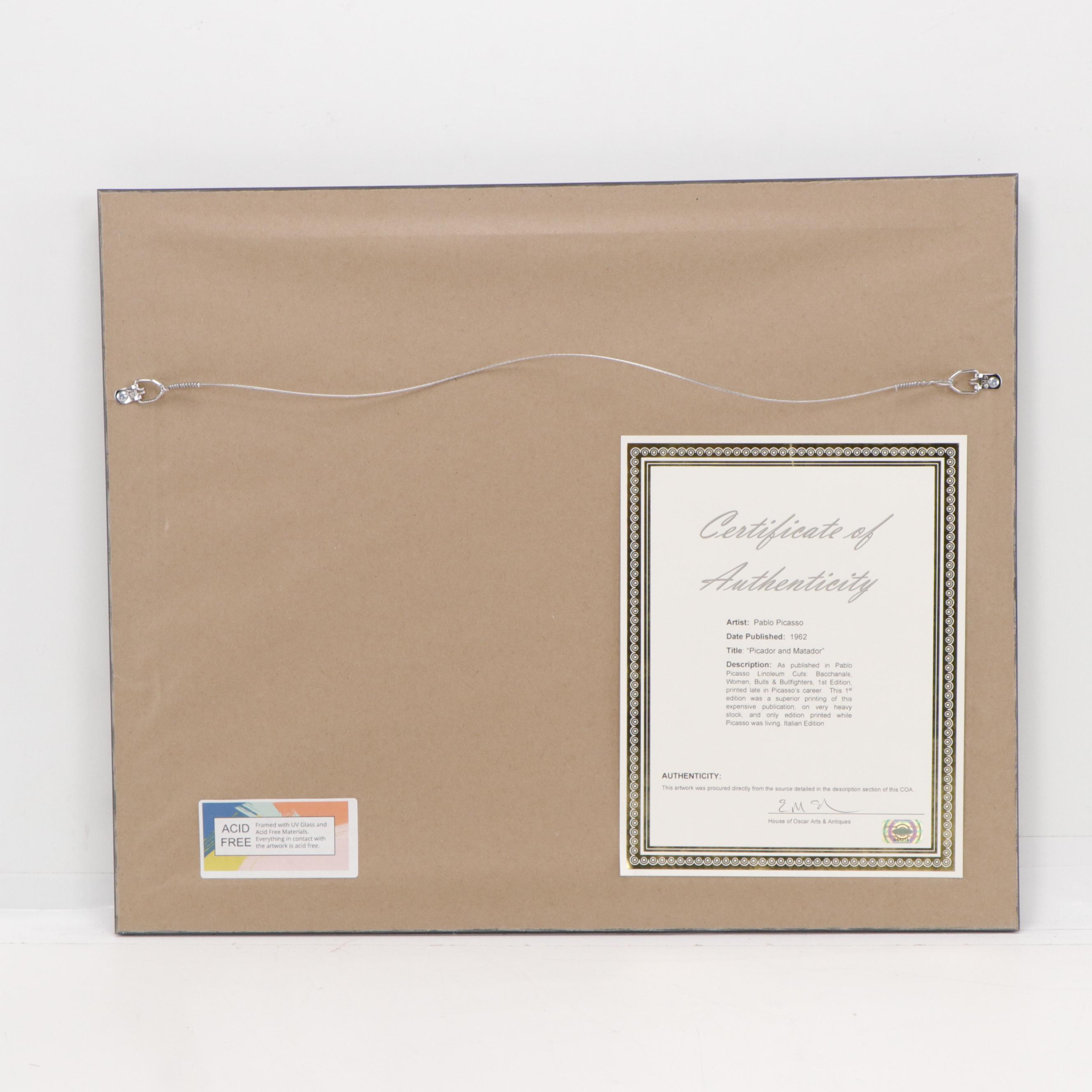 Pablo Picasso Linocut "Picador and Matador," 1962